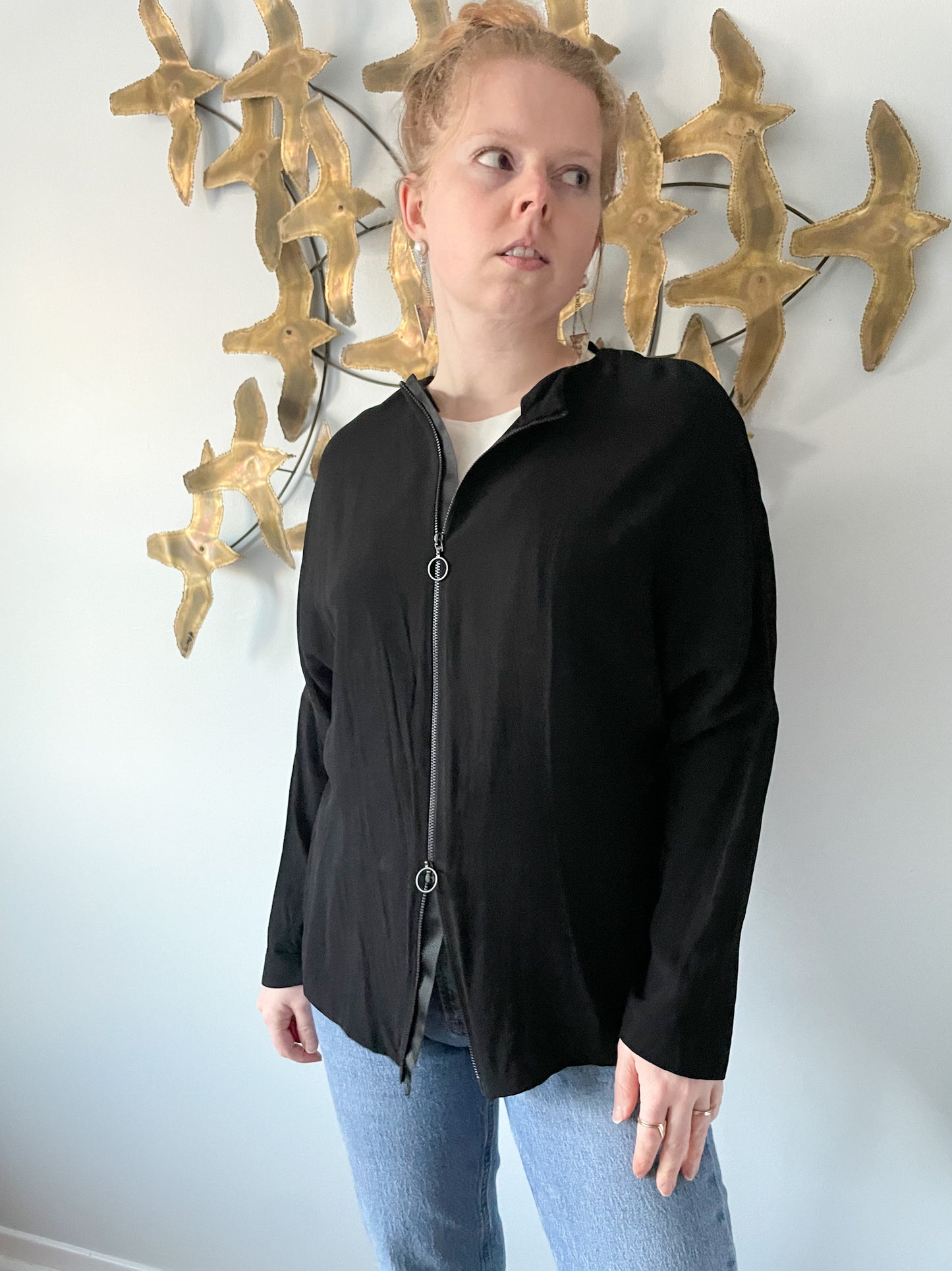 Reversible 2-in-1 Black Zipper Shirt Jacket - Large