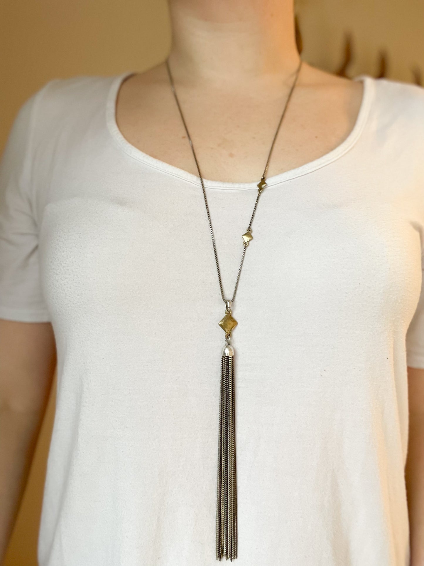 Mixed Metal Long Layering Chain Fringe Star Necklace