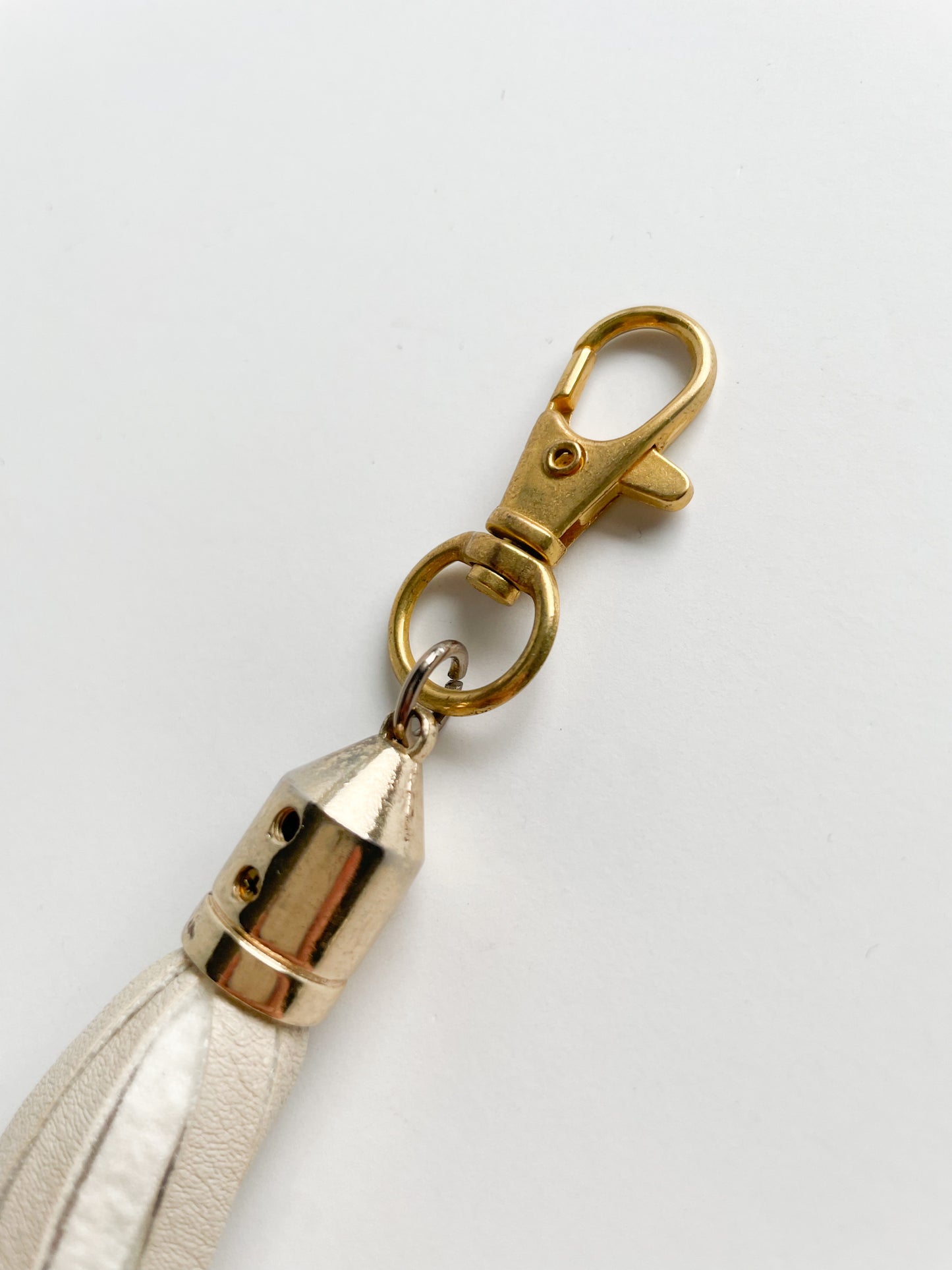 Cream Faux Leather Tassel Champagne Keychain Purse Dangle