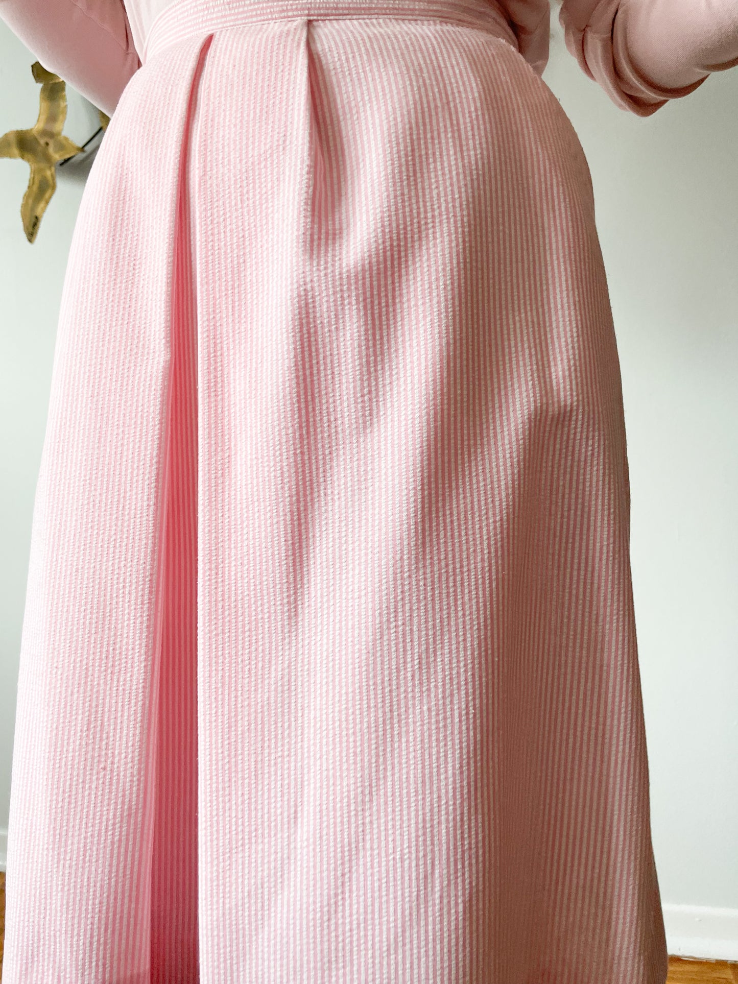 Vintage Haspel Pink Seersucker Stripe Pleated Pocket Skirt - Small