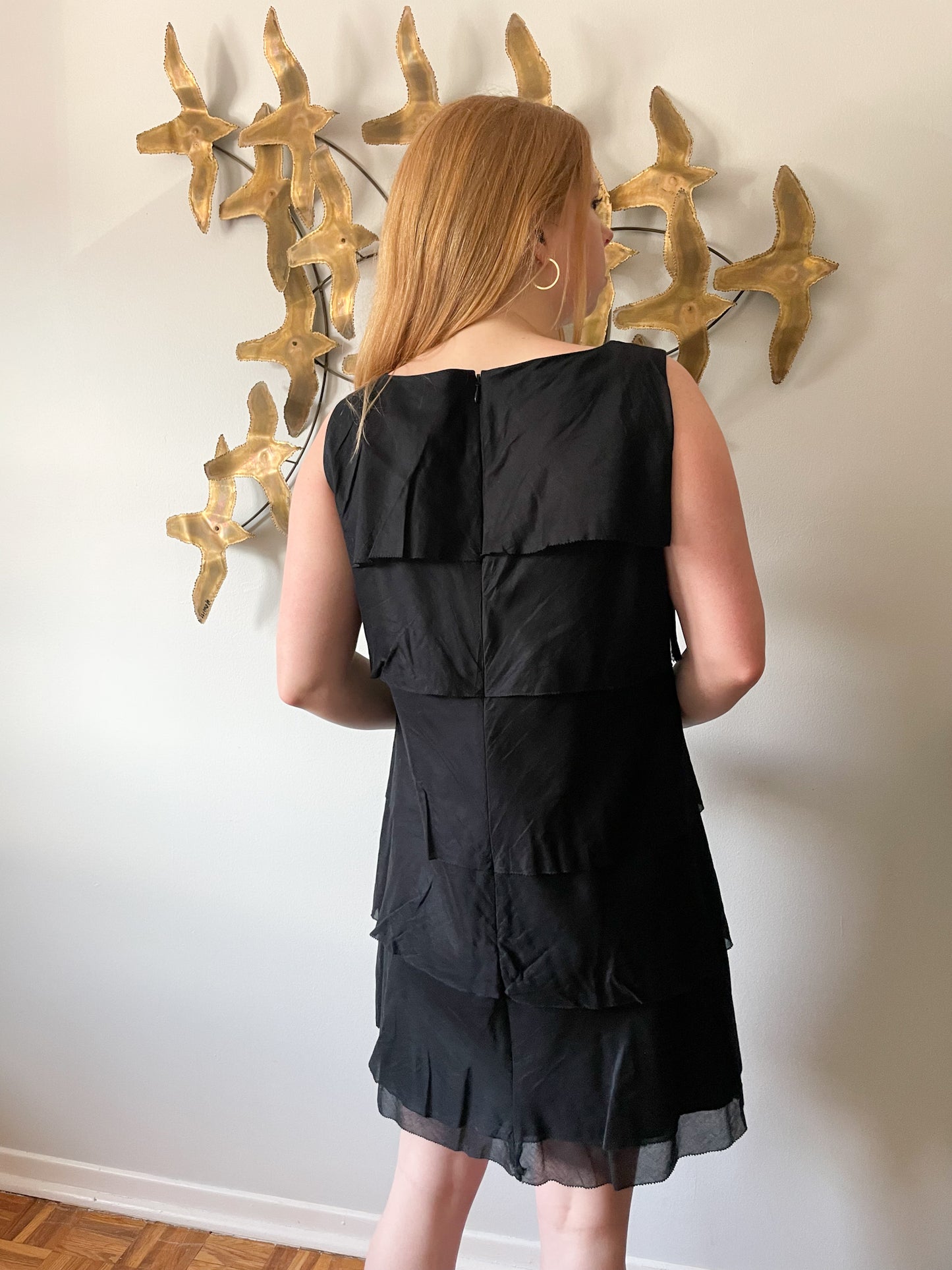 Talbots Black Cotton Ruffle Shift Dress - Size 12