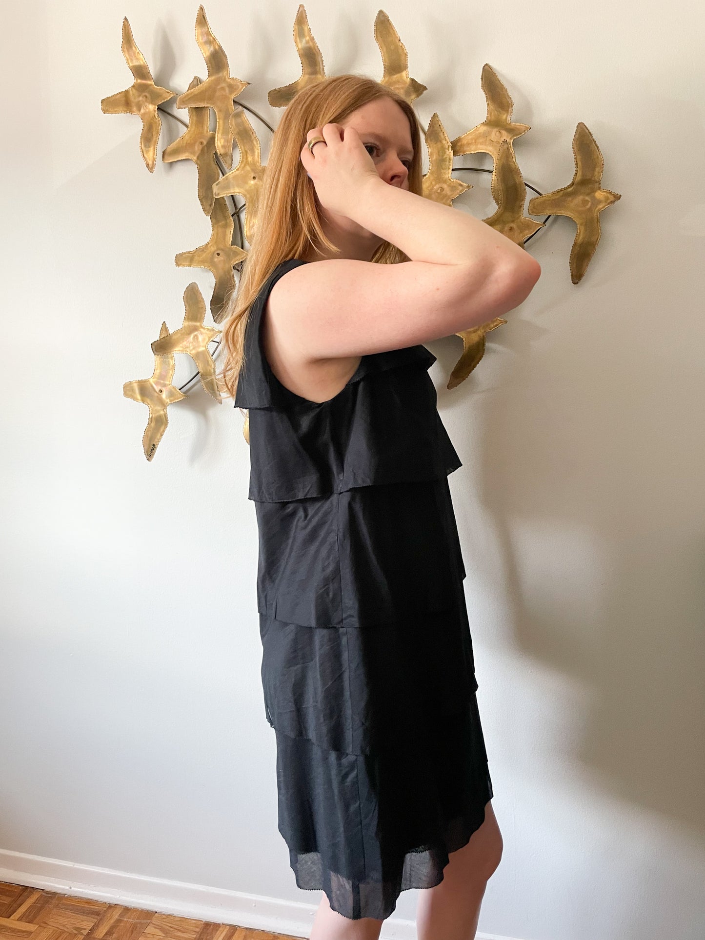 Talbots Black Cotton Ruffle Shift Dress - Size 12