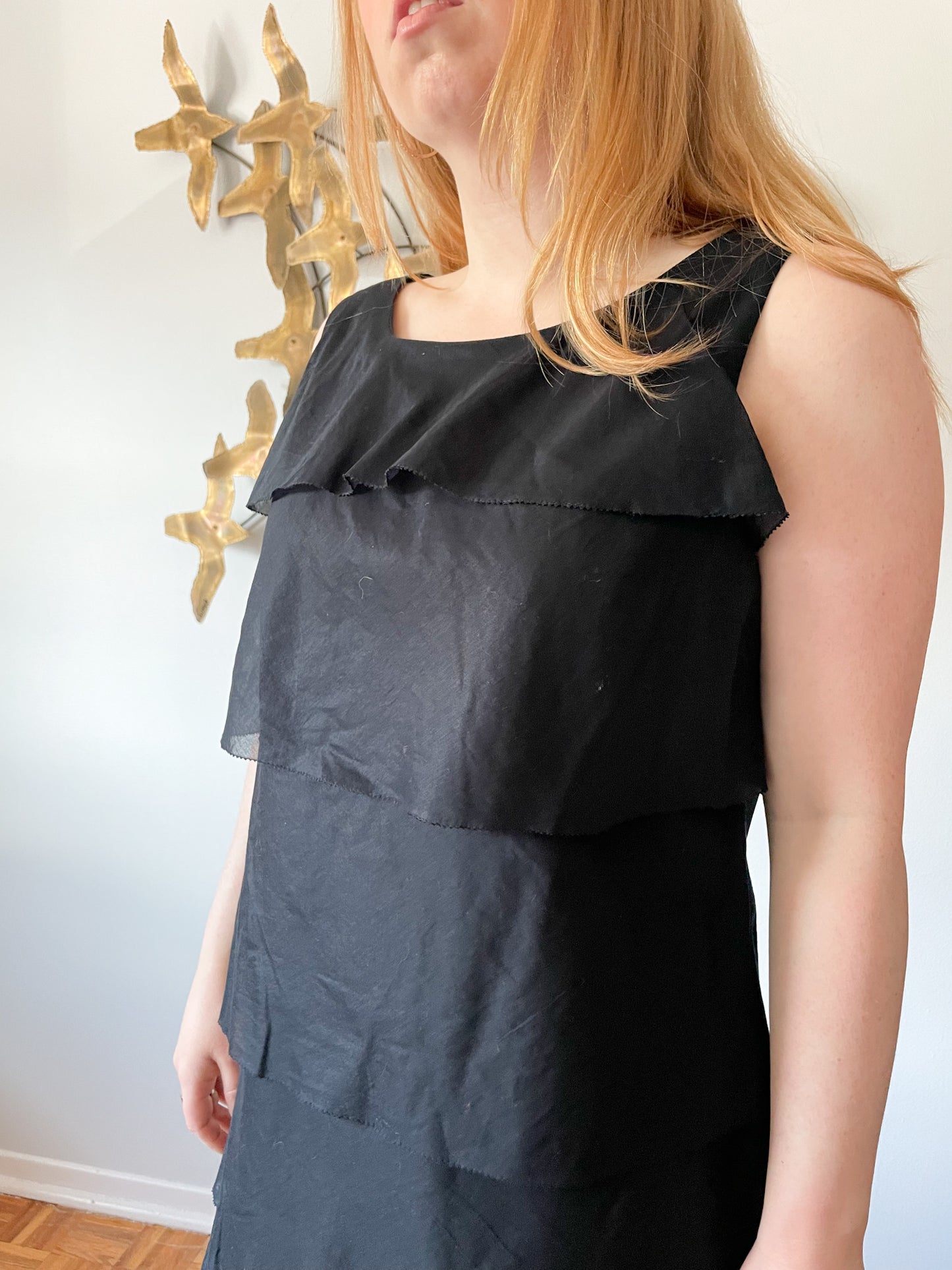 Talbots Black Cotton Ruffle Shift Dress - Size 12