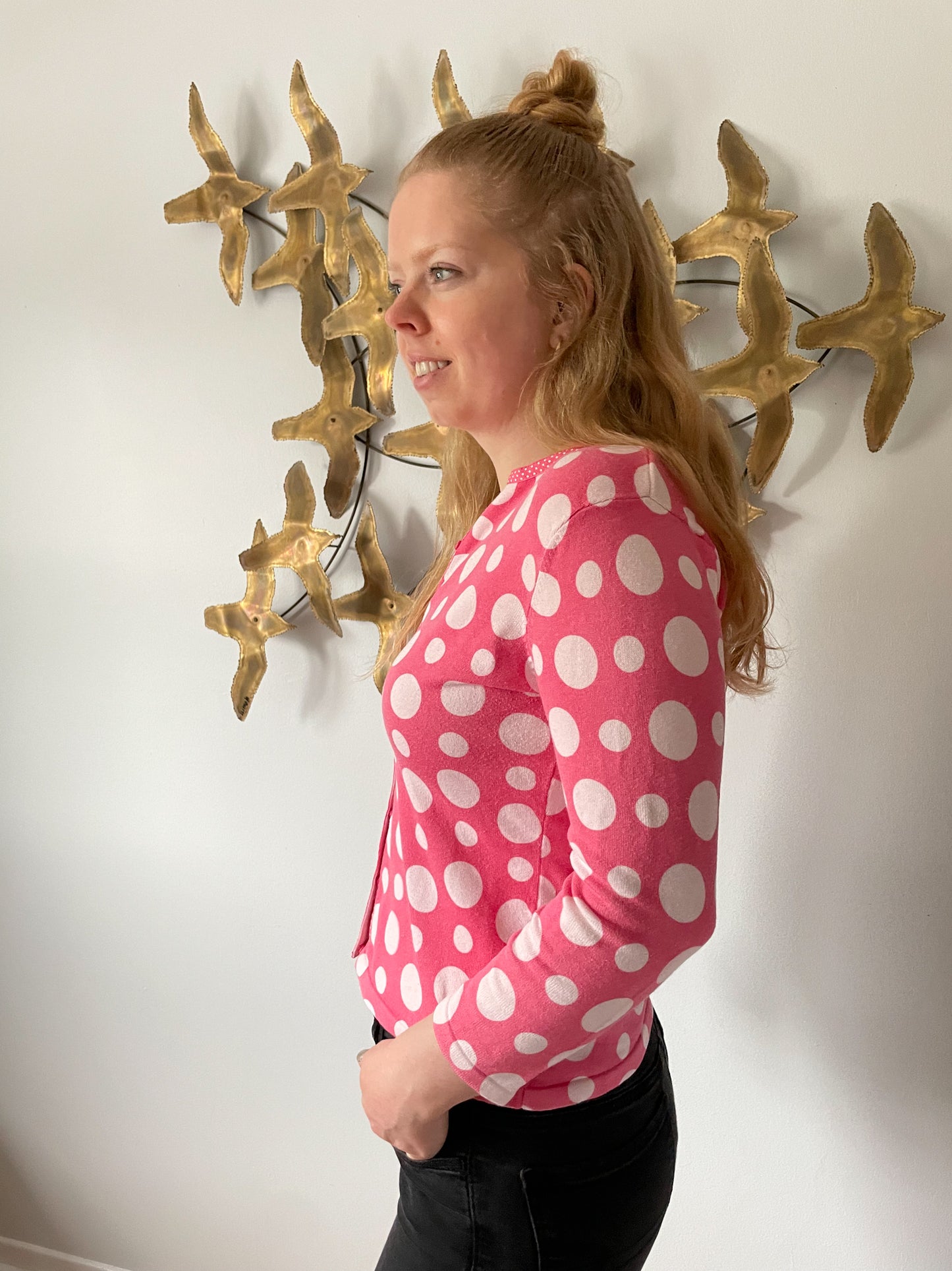 Talbots Pink Polkadot Button Up Cardigan - Small