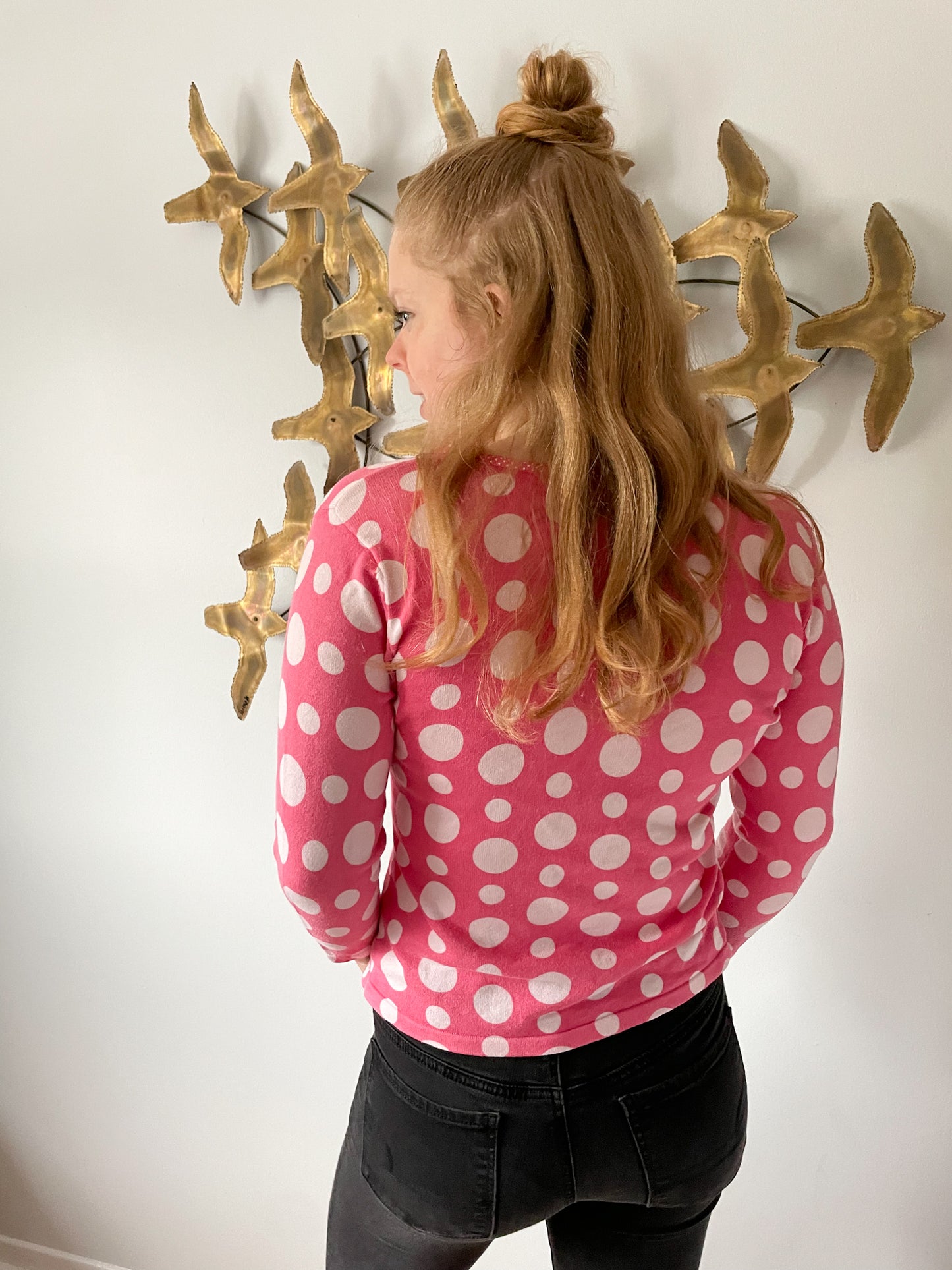Talbots Pink Polkadot Button Up Cardigan - Small