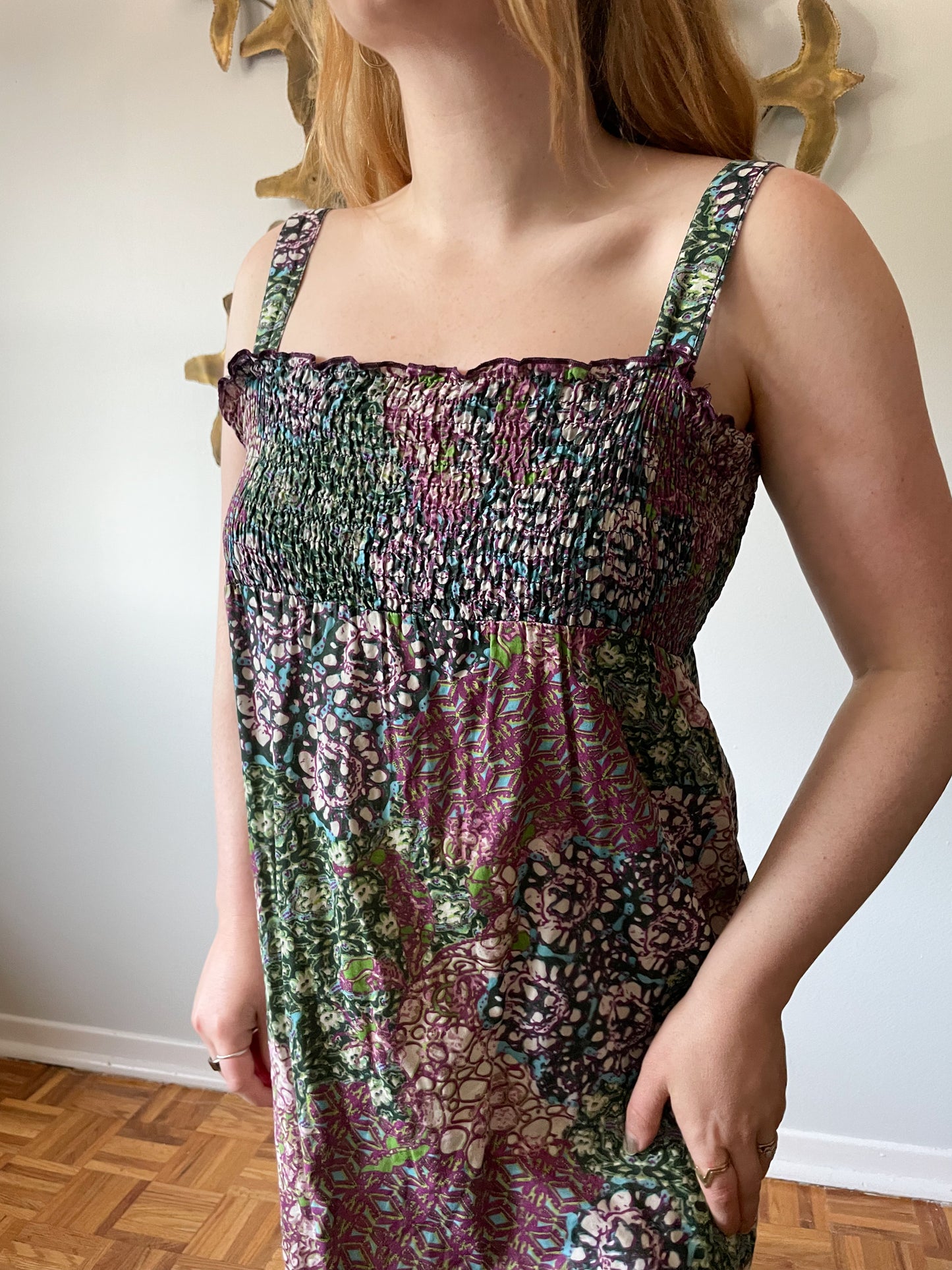 Pimkie Smocked Chest Colorful Mandela Pattern Mini Dress - M/L