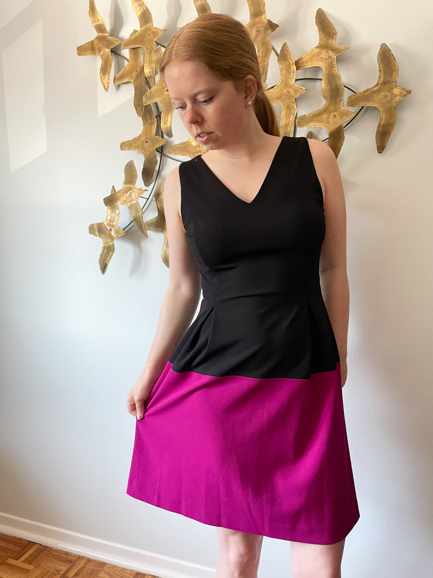 Tommy Hilfiger Black Magenta Colourblock Fit Flare Dress - Size 6
