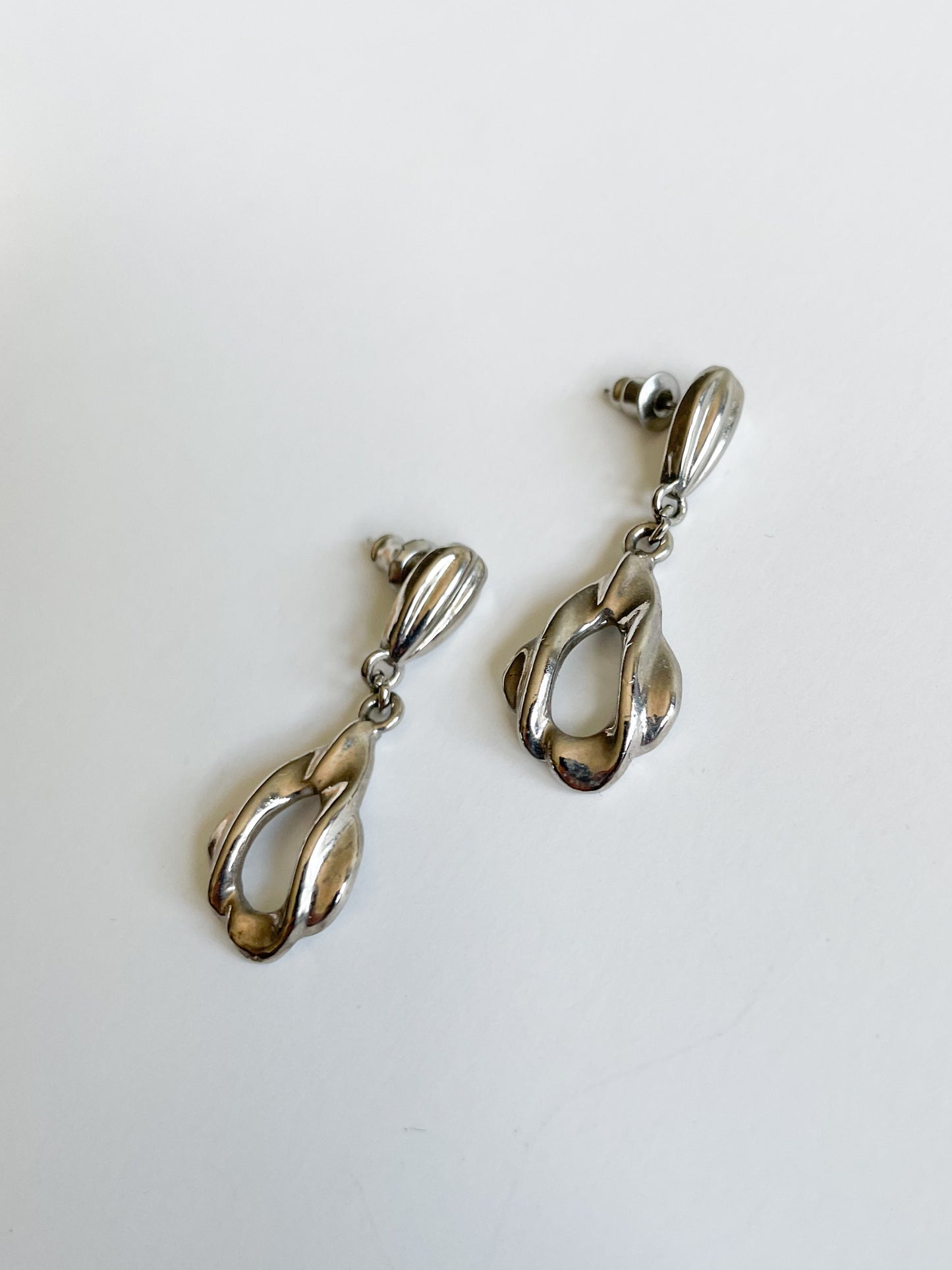 Silver Waved Cutout Dangle Earrings