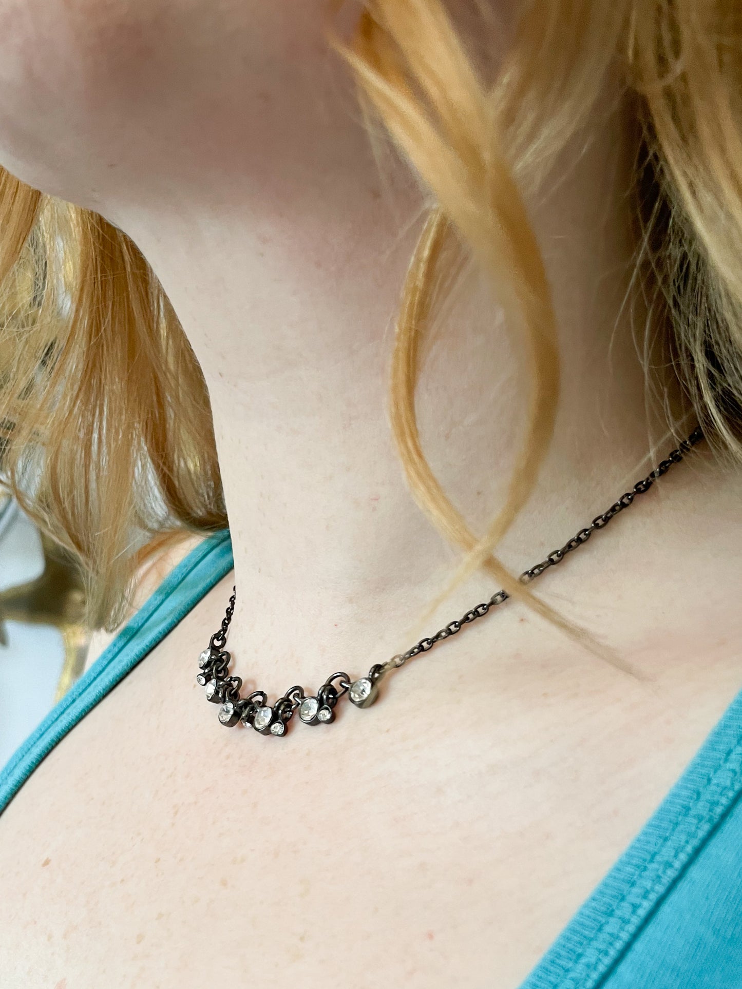 Diamond Circle Chain Black Metal Choker Necklace