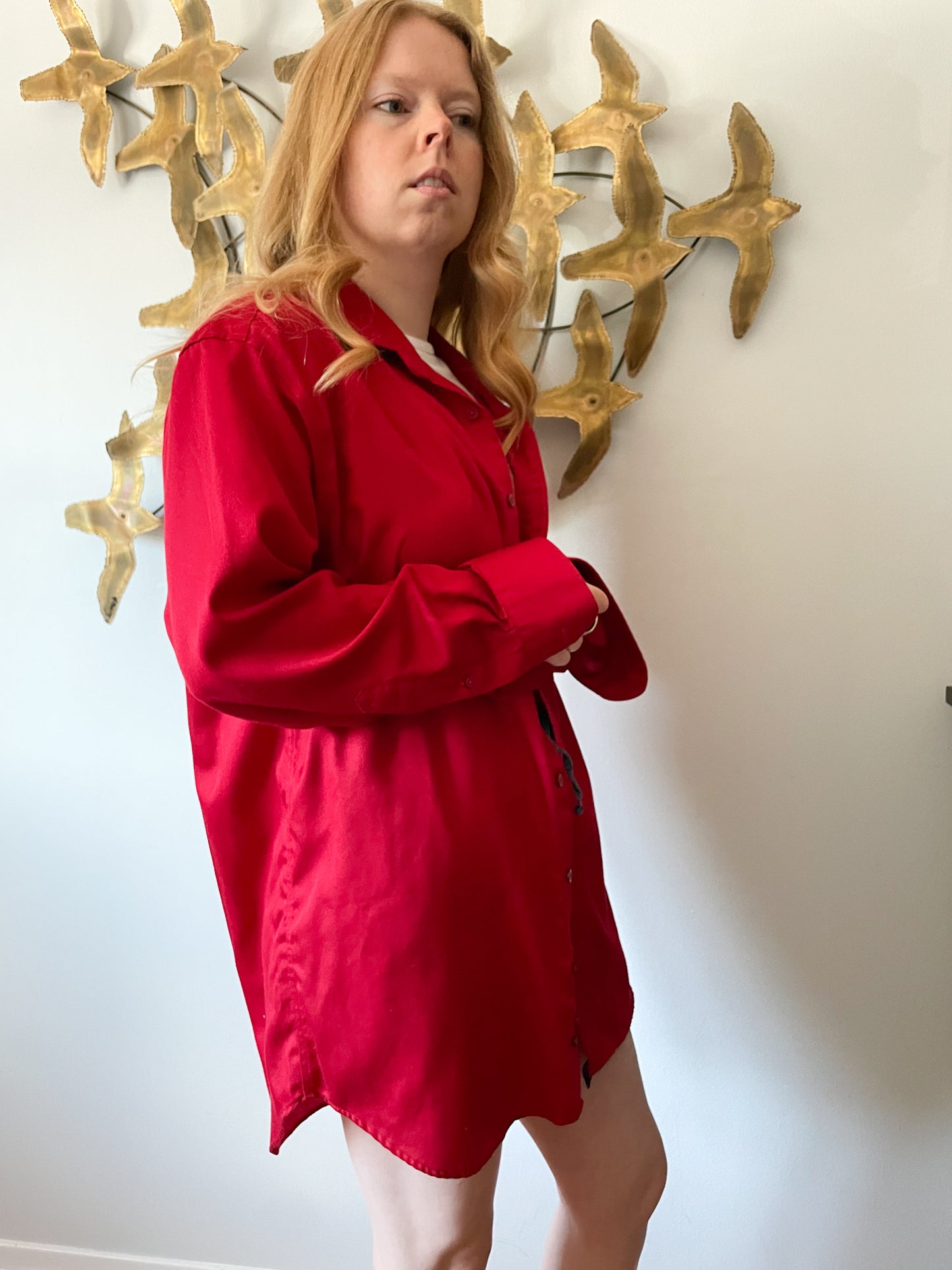 Bellissimo Red Cotton Blend Relaxed Button Down Shirt - XL