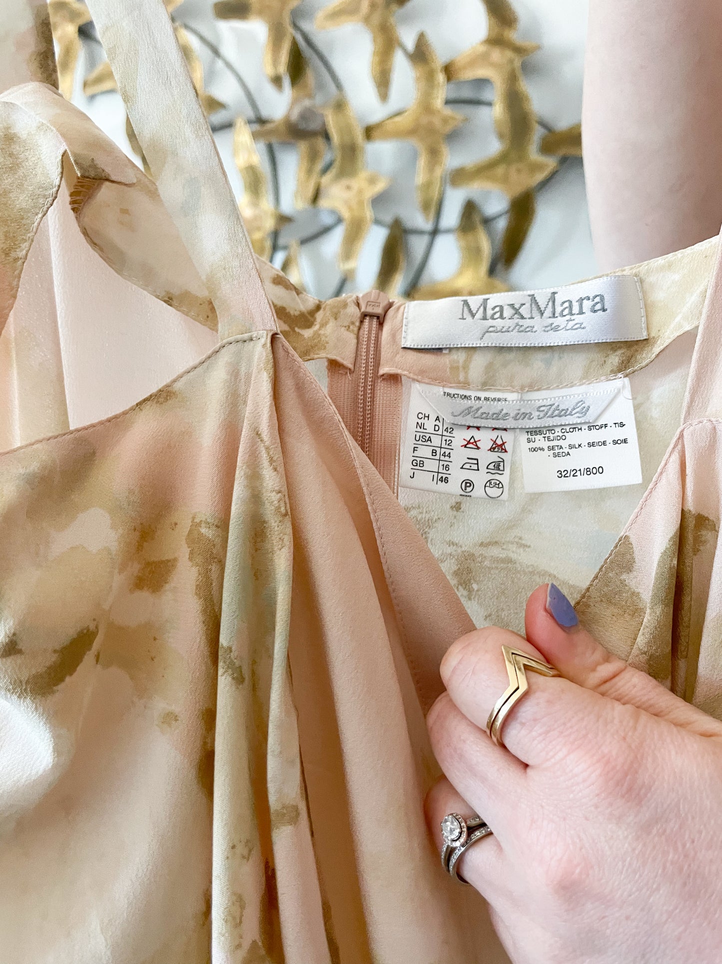 Max Mara Pure Silk Blush Floral Wrap Waist Tunic Top - Medium