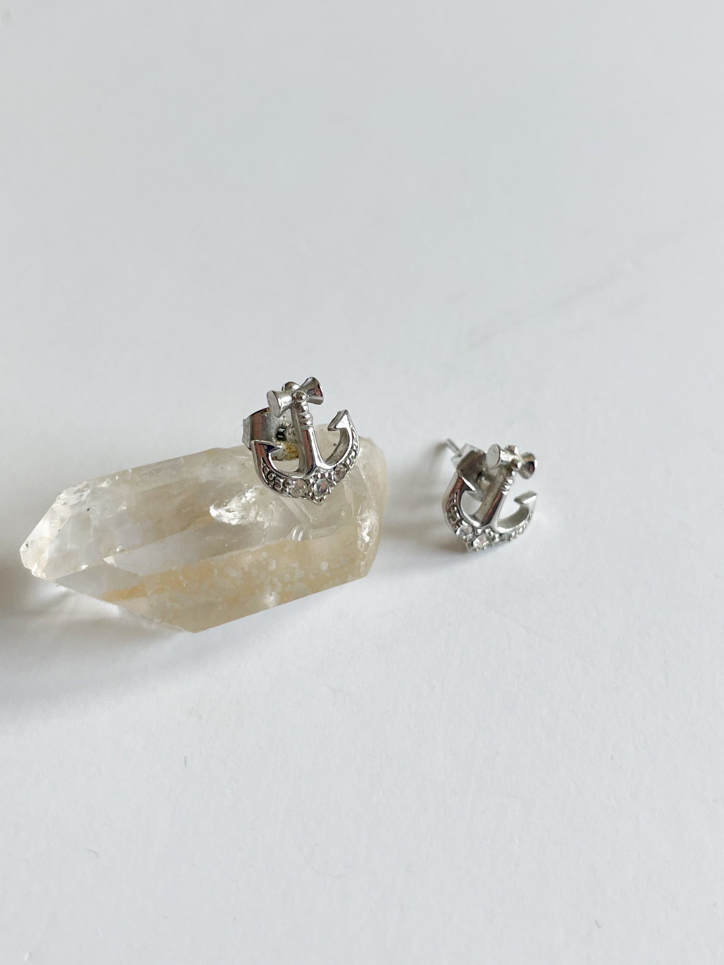 Anchor Crystal Nautical Stud Earrings