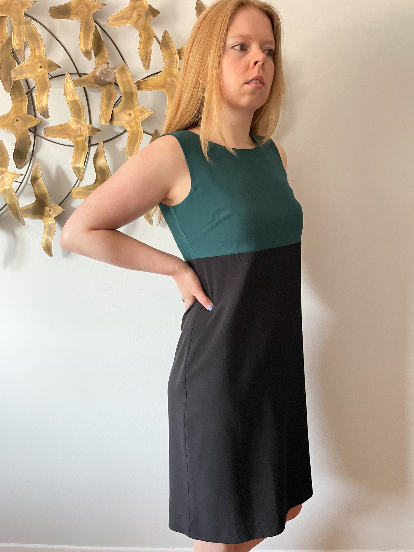 Spanner Forest Green Black Colourblock Sheath Dress - Size 6
