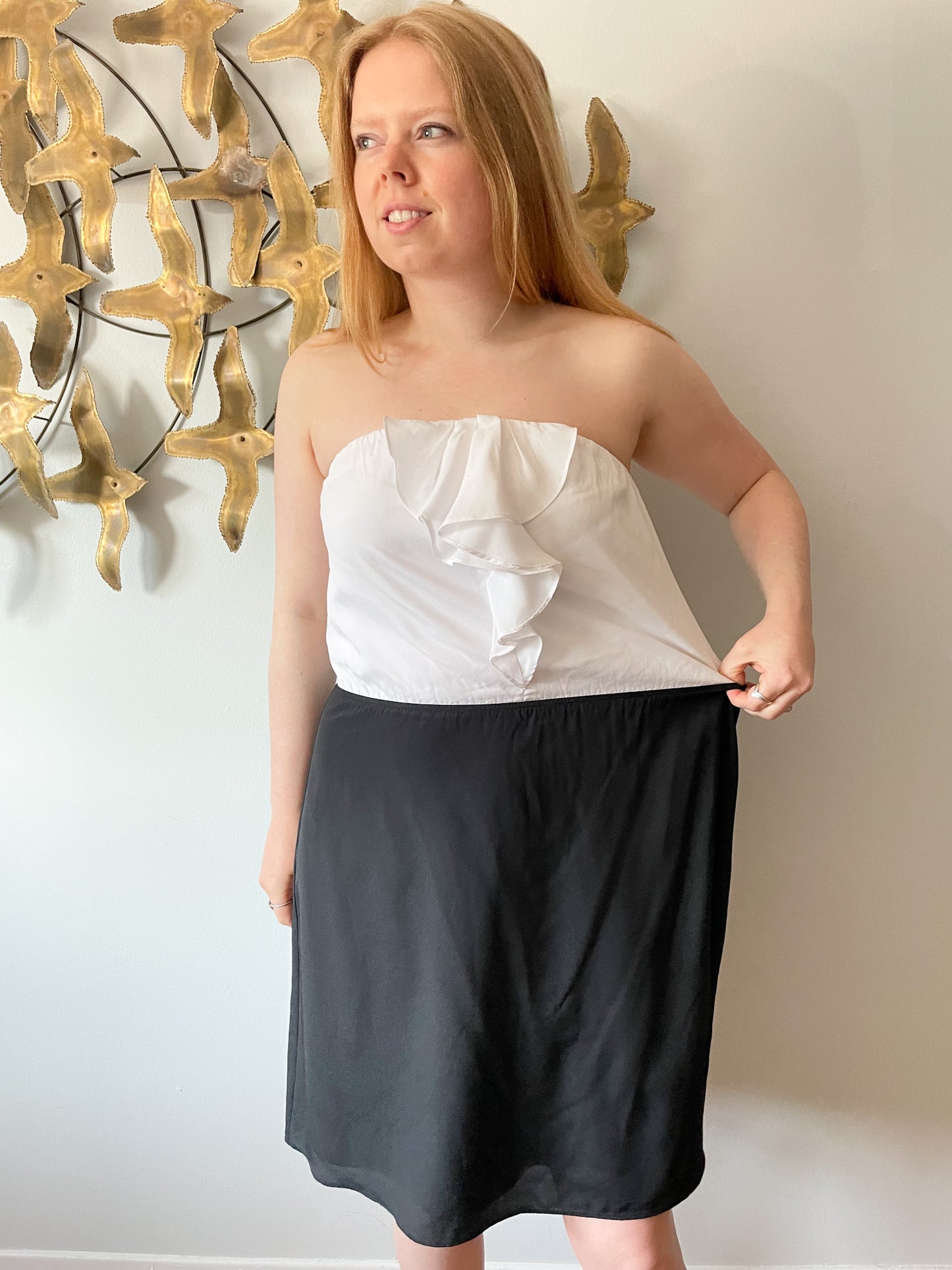 EXPRESS Black White Ruffle Strapless Dress - Size 12