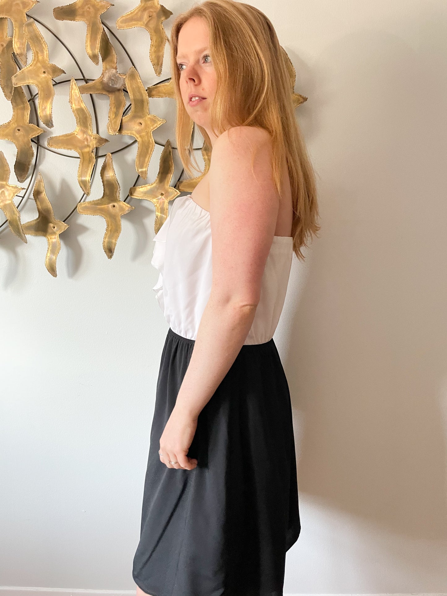 EXPRESS Black White Ruffle Strapless Dress - Size 12
