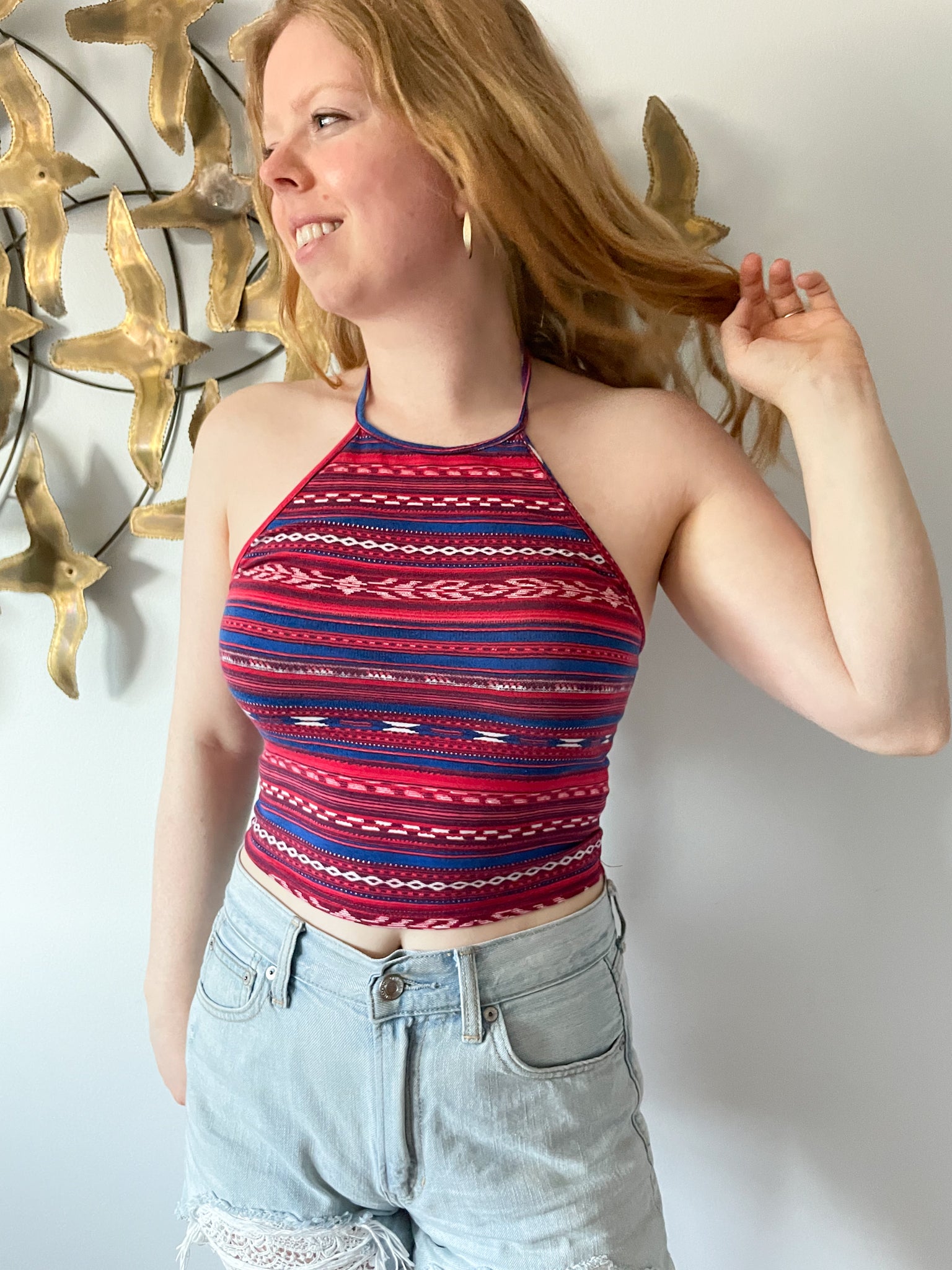Red Blue Graphic Cotton Halter Crop Top - XS/S – Le Prix Fashion &  Consulting