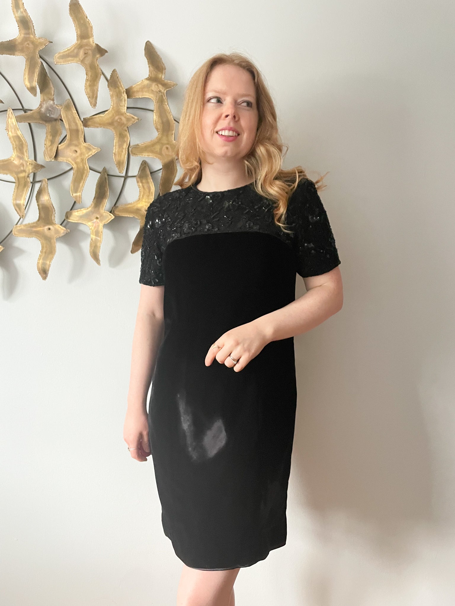 Talbots Black Velvet Sequin Neckline Sheath Dress