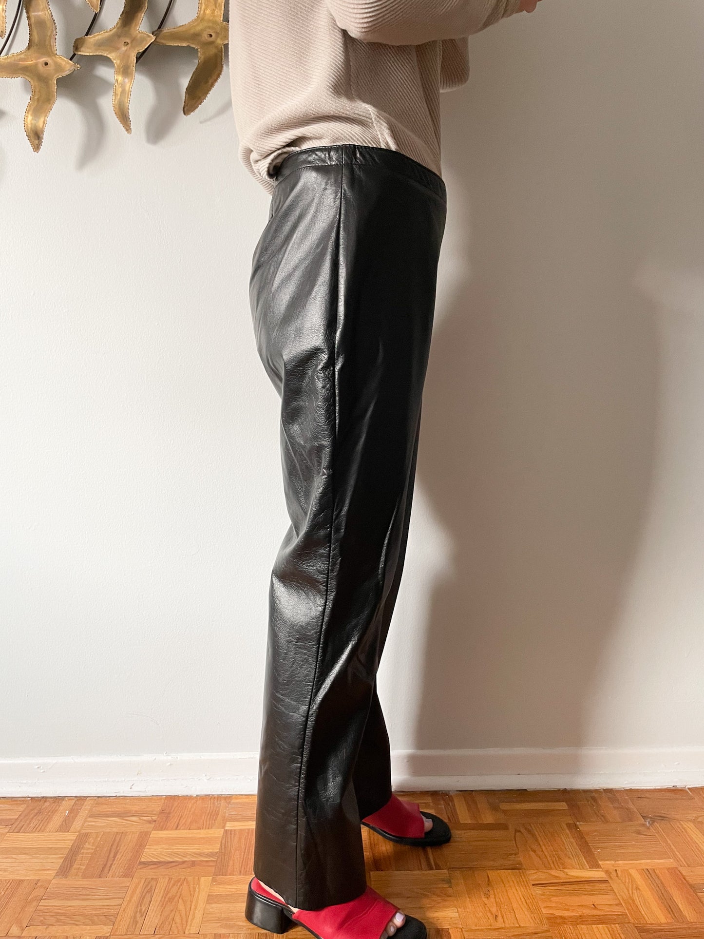 Vintage Genuine Leather Black Straight Leg Mid Rise Pants - Medium