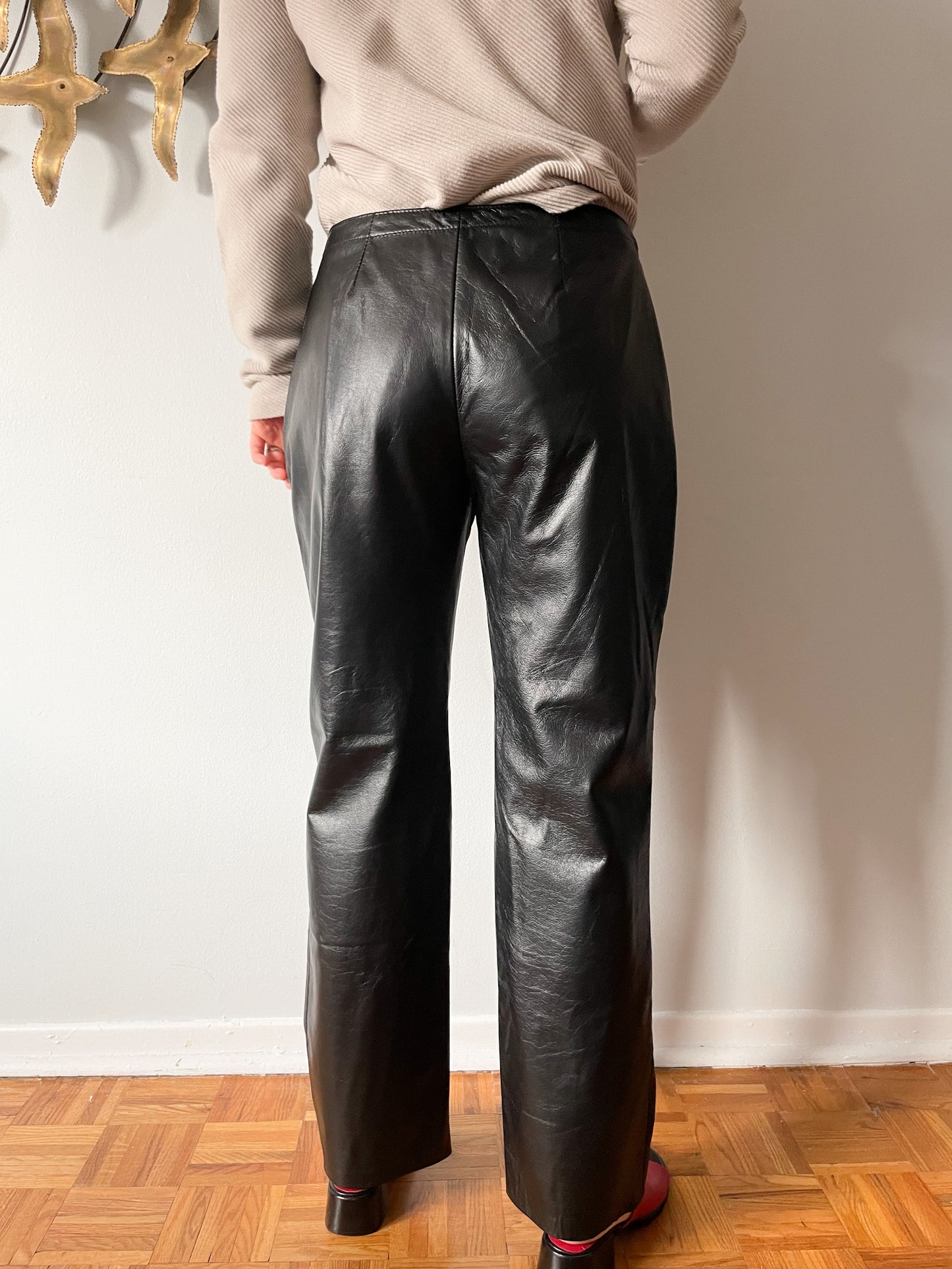 Vintage Genuine Leather Black Straight Leg Mid Rise Pants - Medium