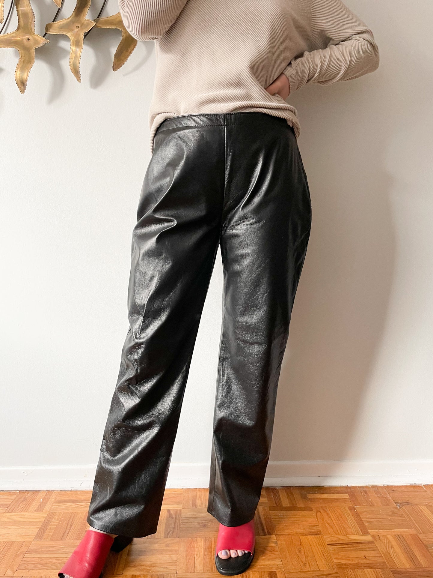 Vintage Genuine Leather Black Straight Leg Mid Rise Pants - Medium