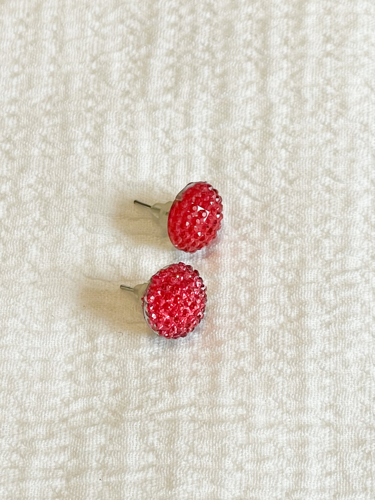 Raspberry Pink Crystal Circle Stud Earrings