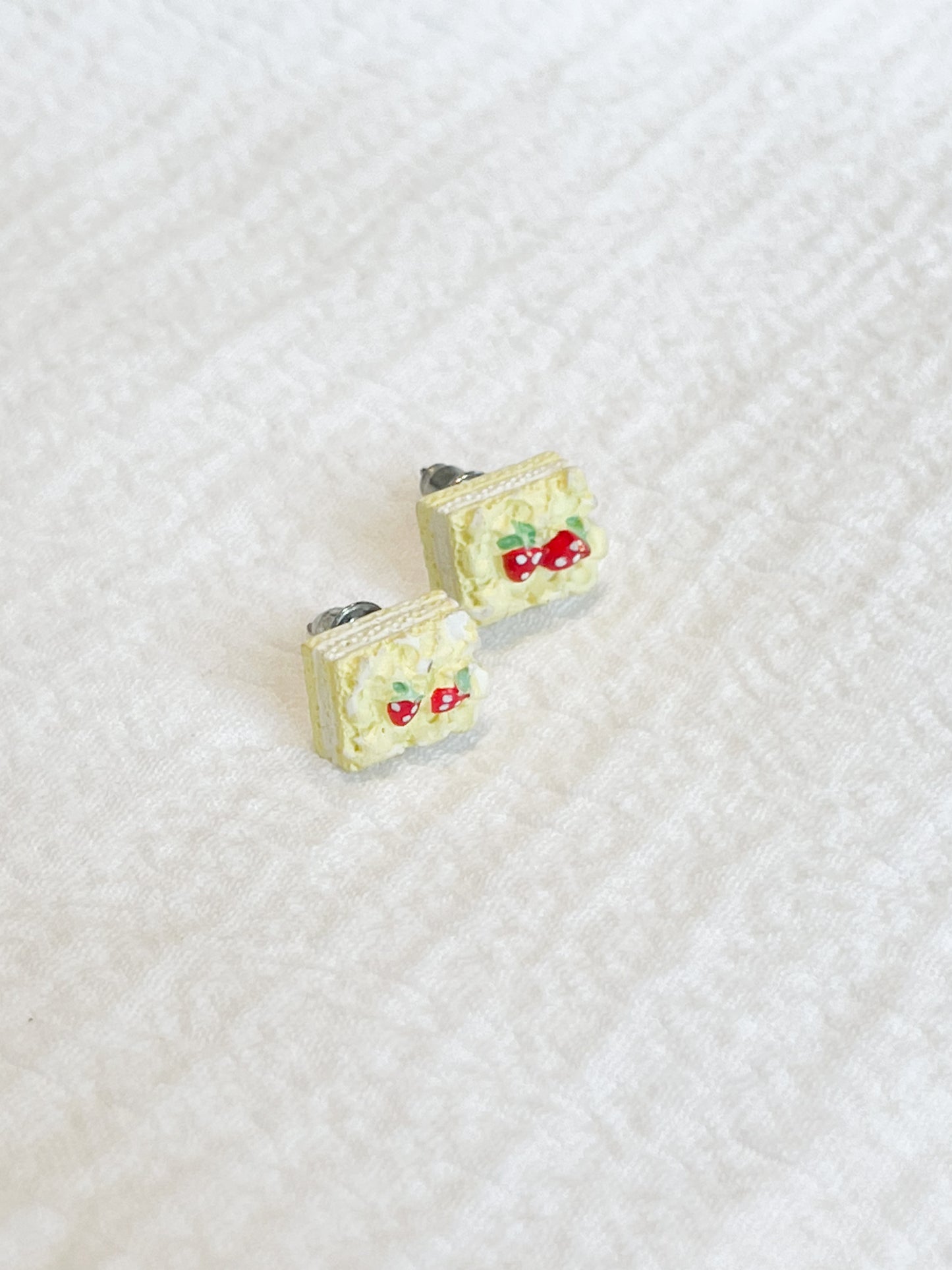 Cream Strawberry Cheesecake Stud Earrings