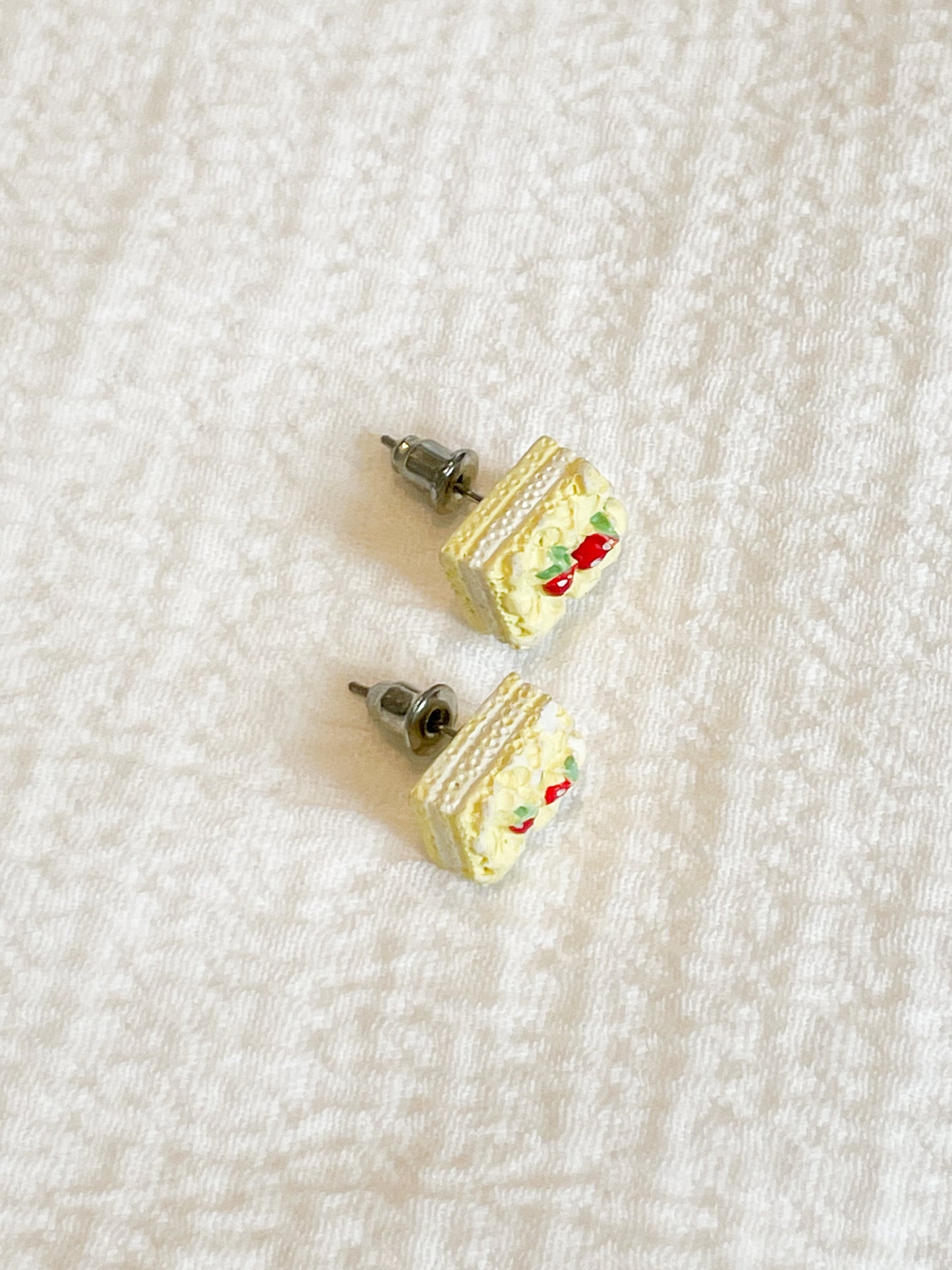 Cream Strawberry Cheesecake Stud Earrings