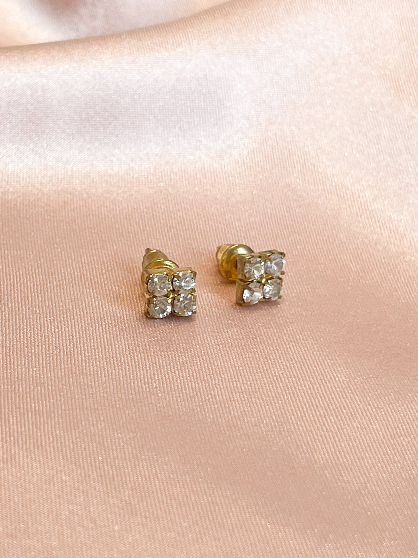 Gold Crystal Square Stud Earrings