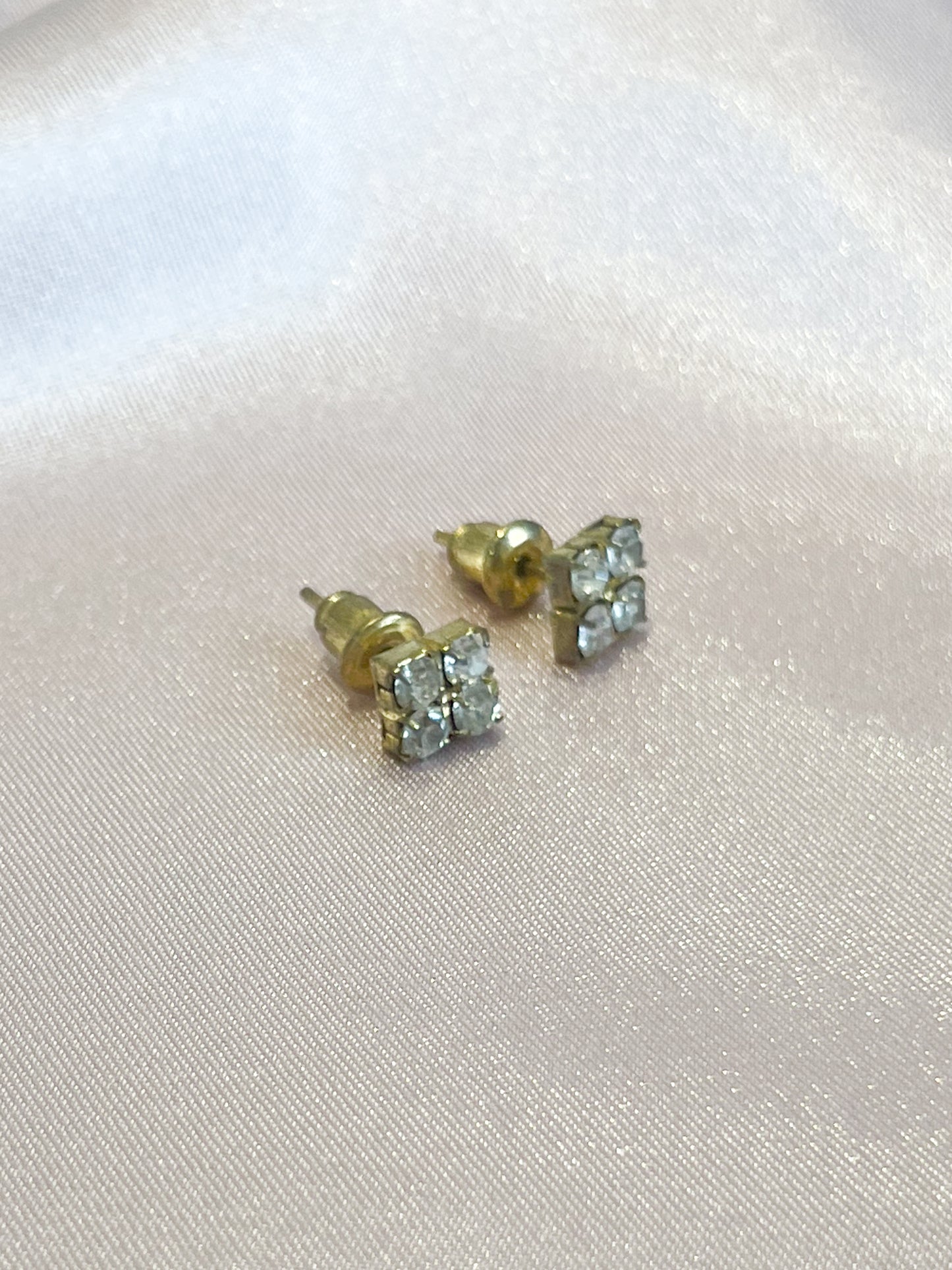 Gold Crystal Square Stud Earrings