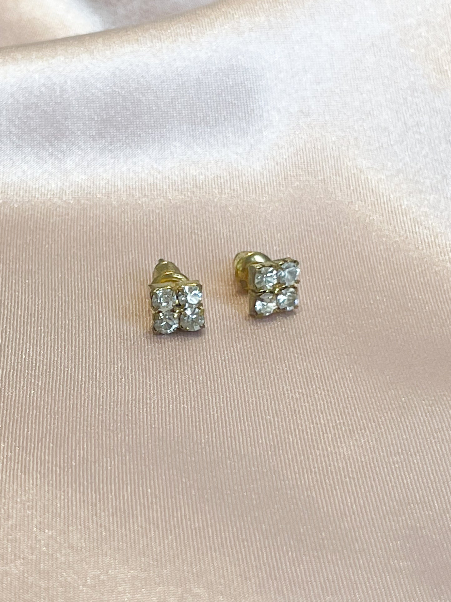 Gold Crystal Square Stud Earrings