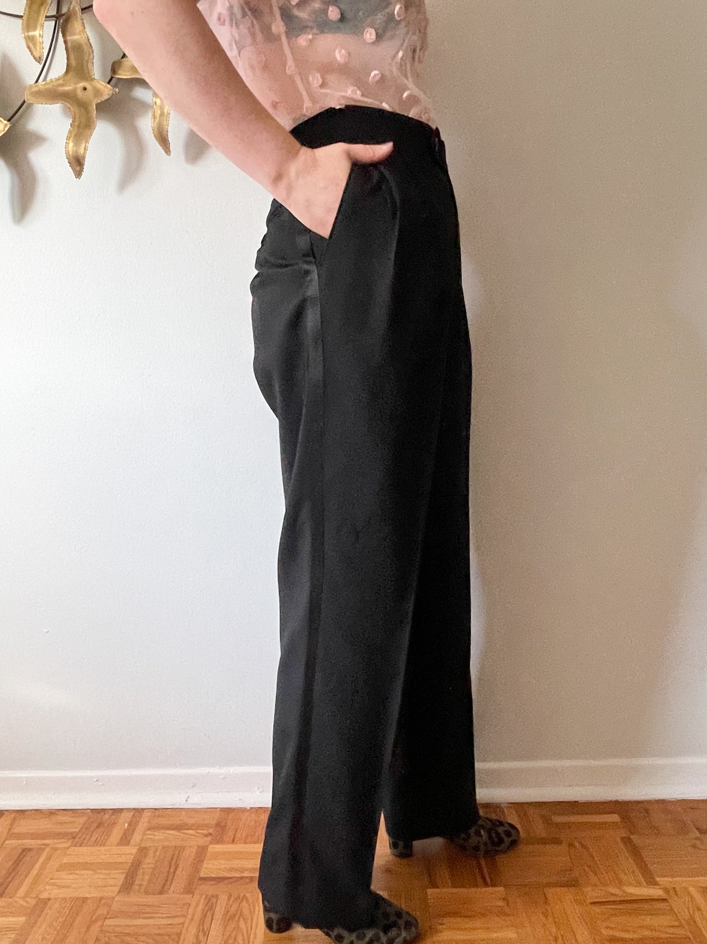 Black High Rise Wide Leg Trouser Pants - XL