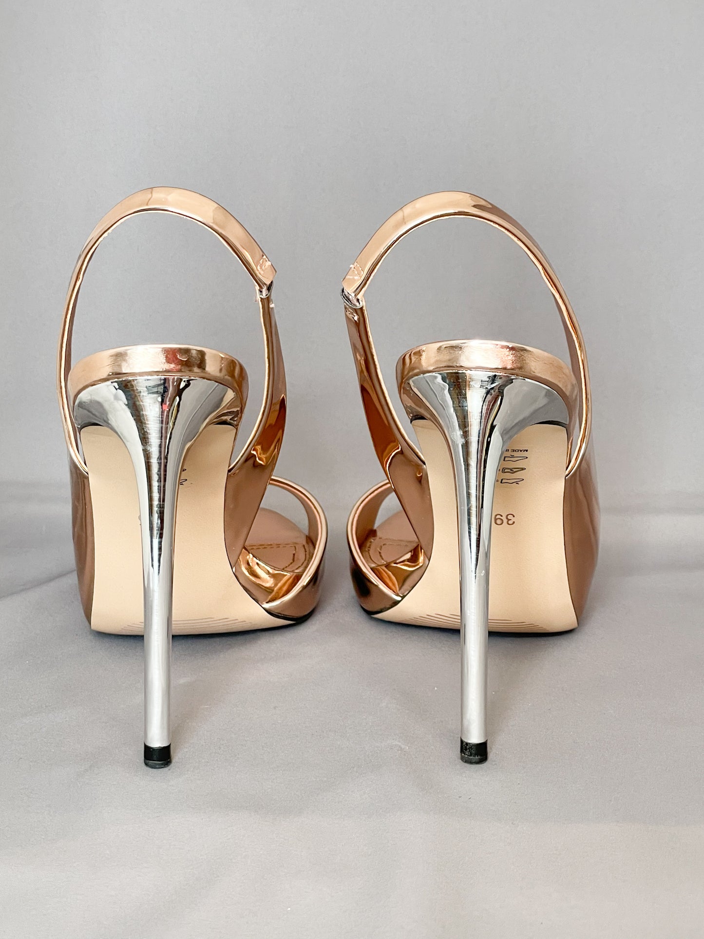 BCBGMaxAzria Rose Gold Stilletto Peep Toe Heels - Size 9.5