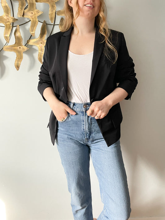 Marc Aurel Black Single Button Relaxed Blazer - Medium