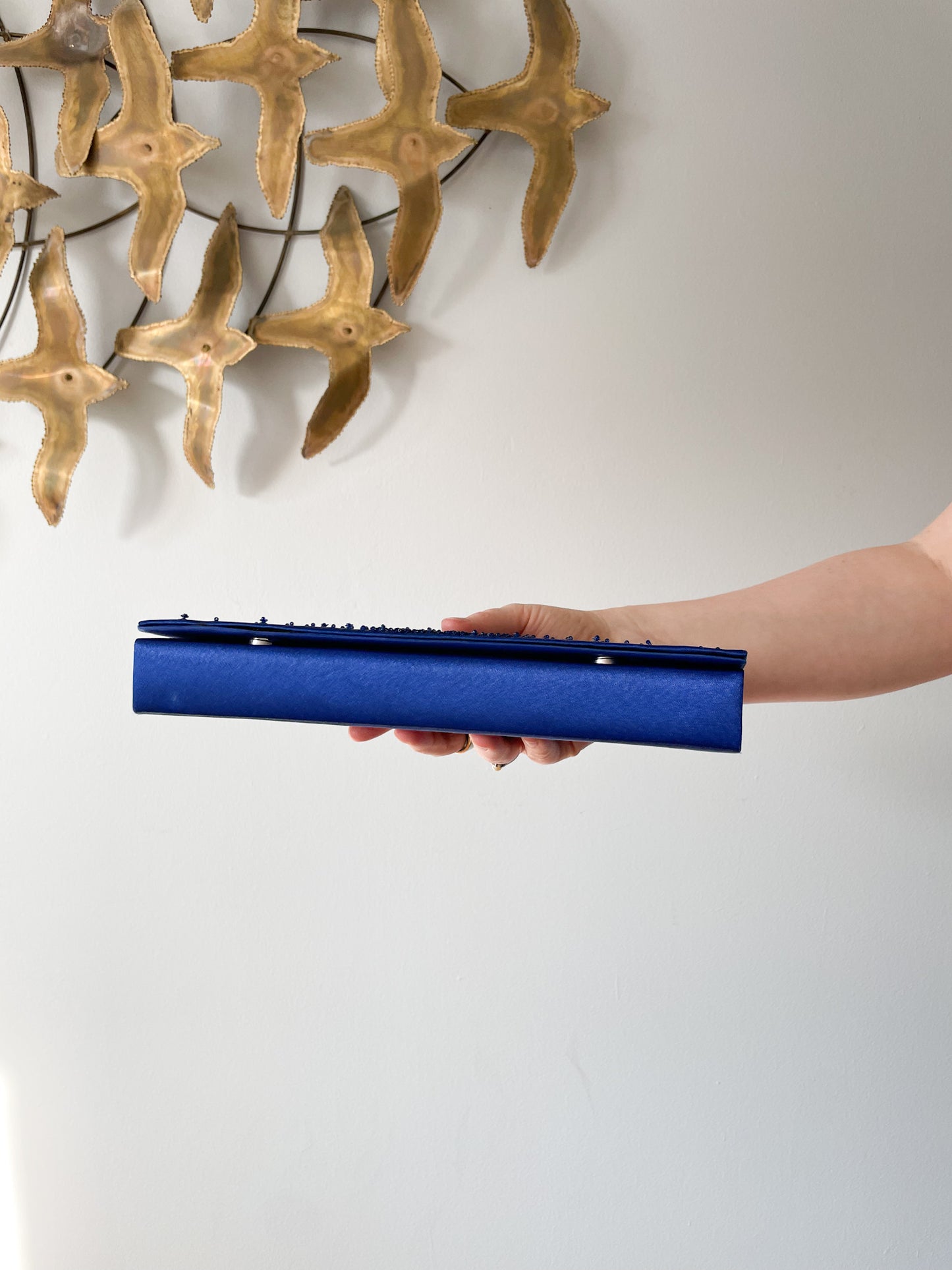 Viola Collection Royal Blue Satin Beaded Clutch Purse