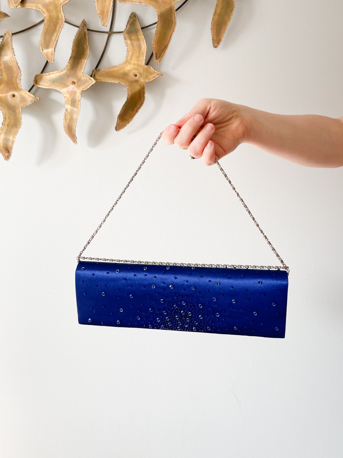 Viola Collection Royal Blue Satin Beaded Clutch Purse