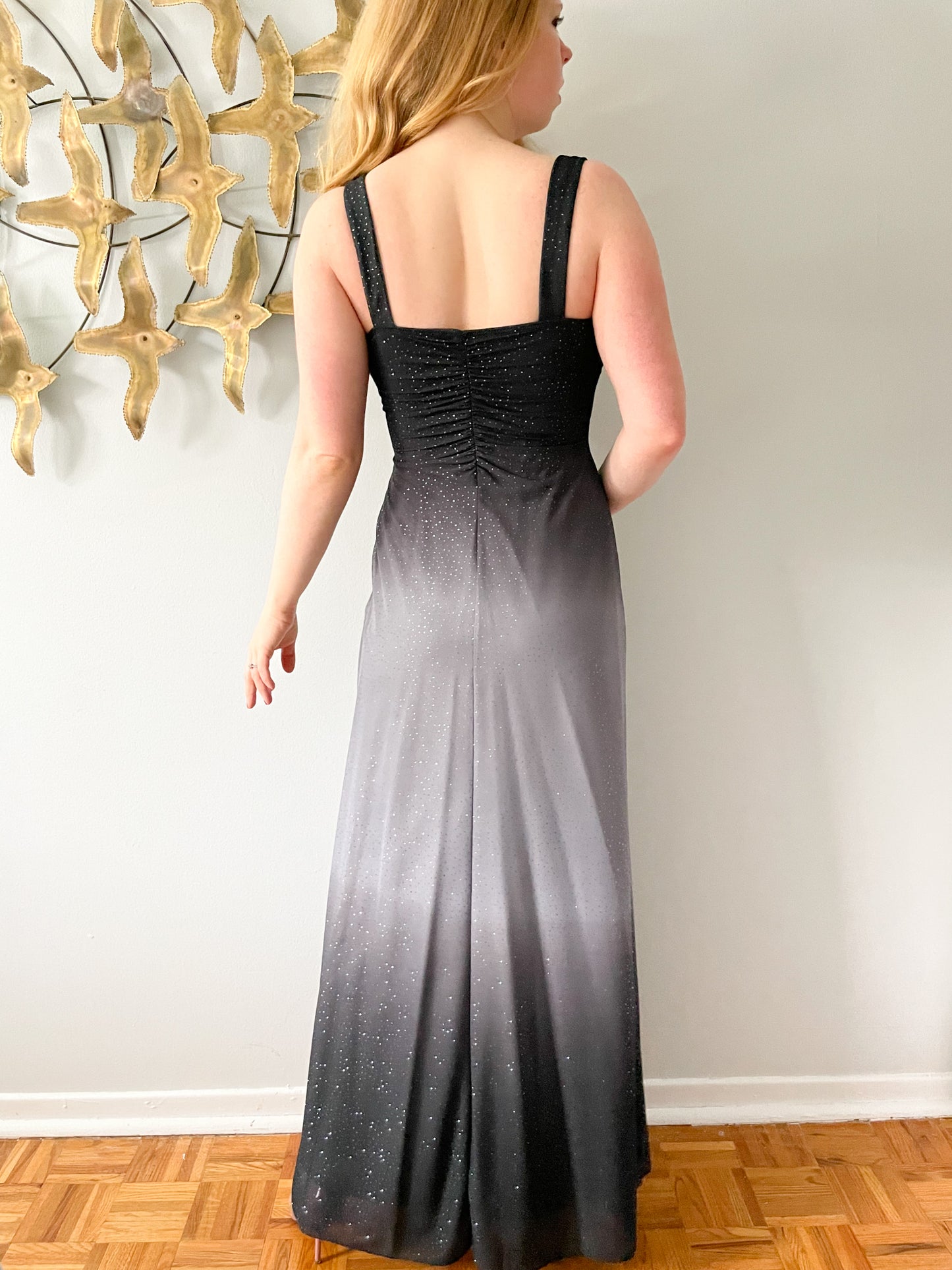 Laura Black Grey Sparkle Ombre Maxi Sheath Dress - Small