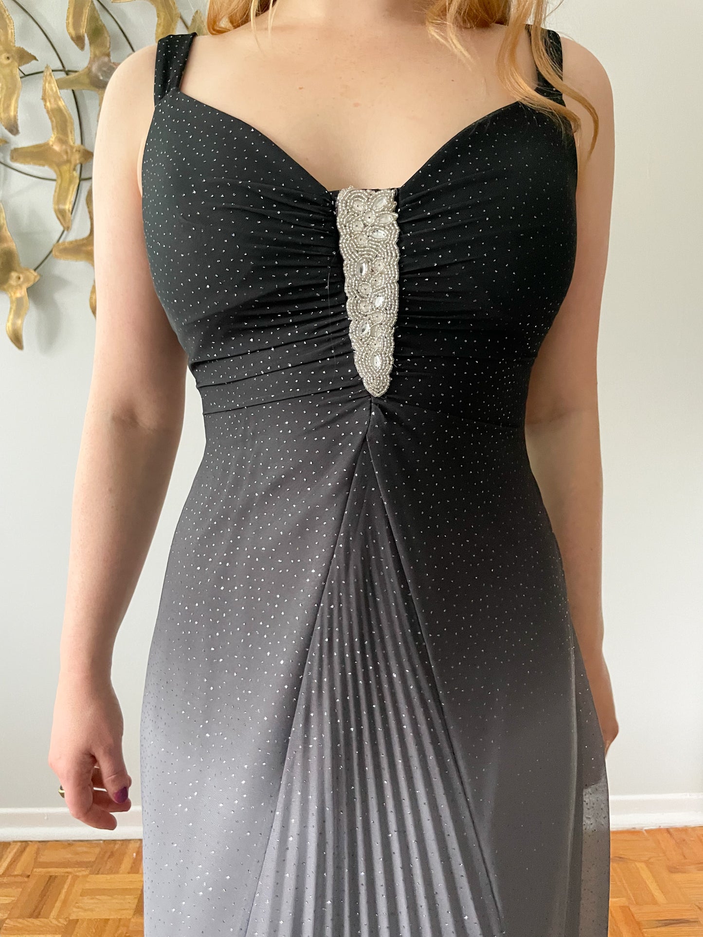 Laura Black Grey Sparkle Ombre Maxi Sheath Dress - Small