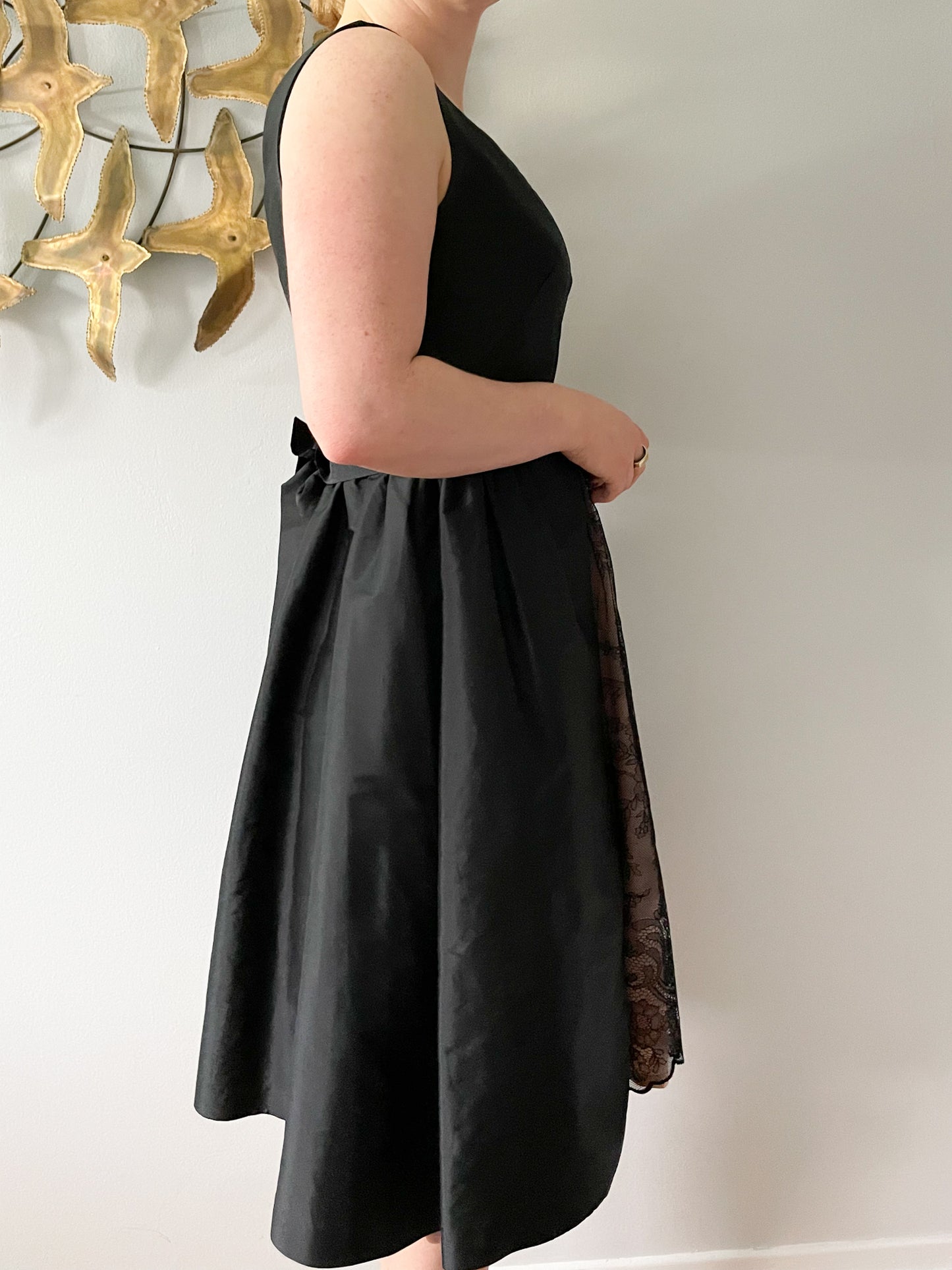 Adrianna Papell Black Blush Lace Fit Flare Dress - Size 6/8
