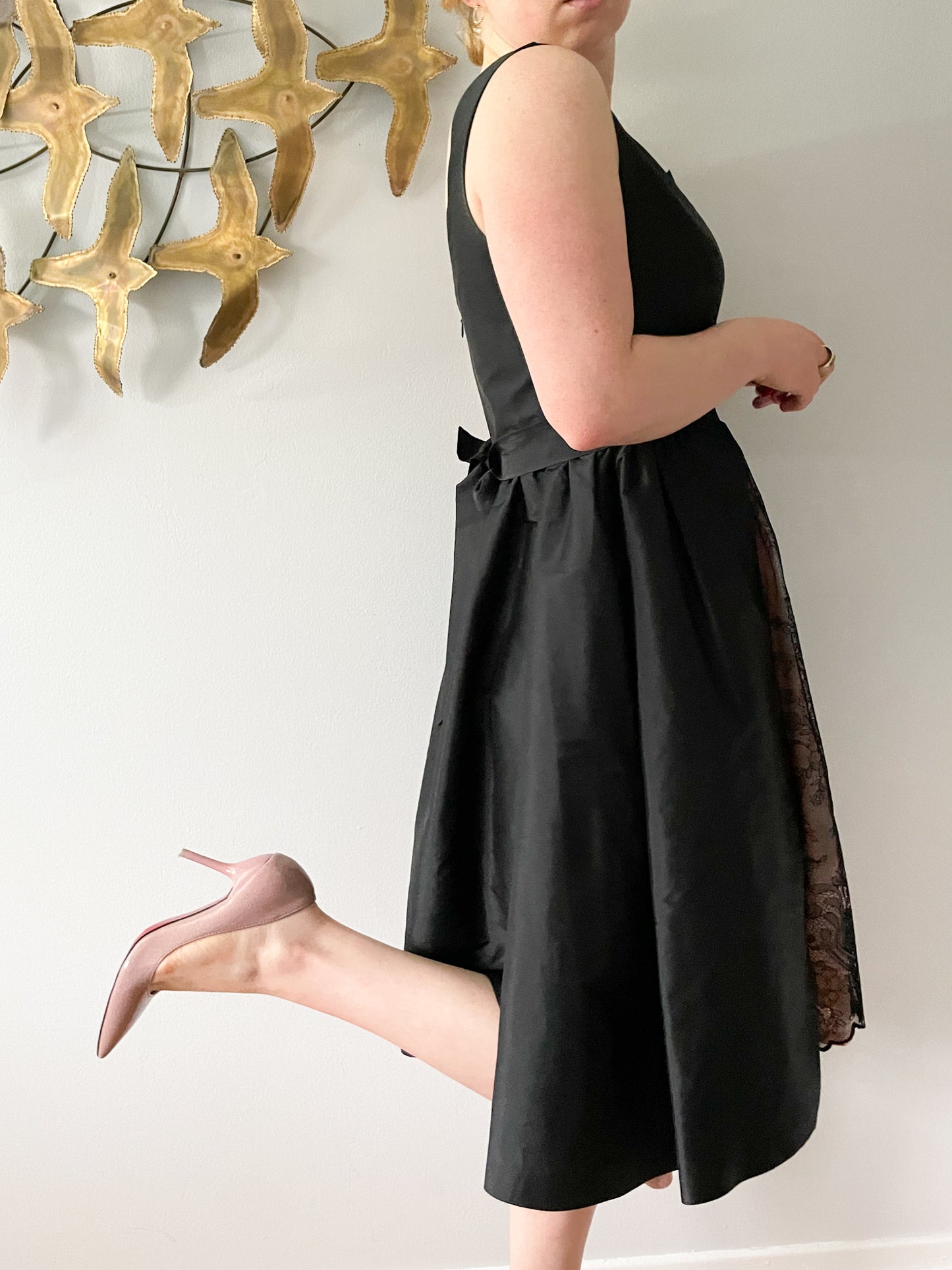 Adrianna Papell Black Blush Lace Fit Flare Dress - Size 6/8