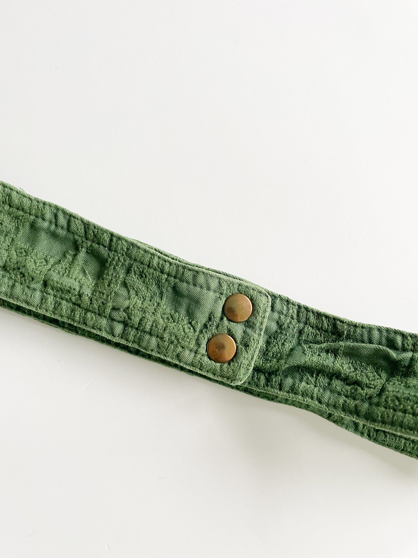 Green Embroidered Belt with Brass Snaps - Medium (33-38")