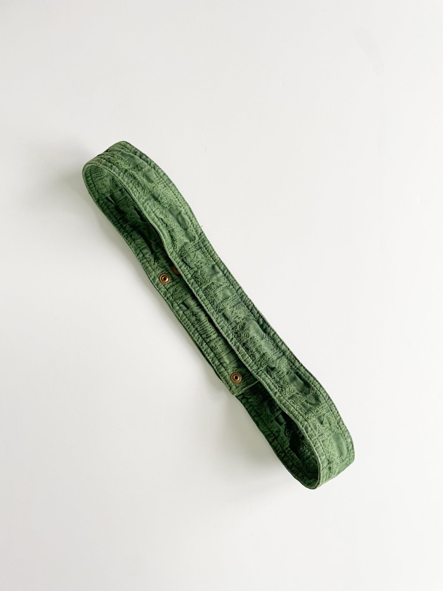 Green Embroidered Belt with Brass Snaps - Medium (33-38")