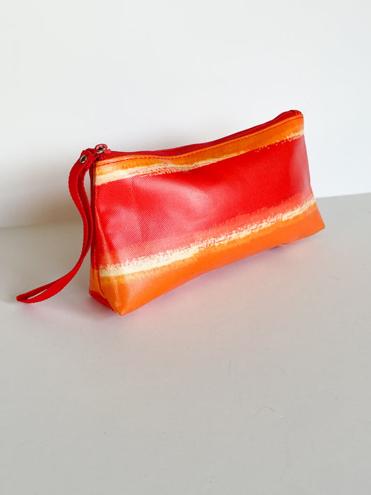 Red Orange Stripe Toiletry Makeup Bag Clutch