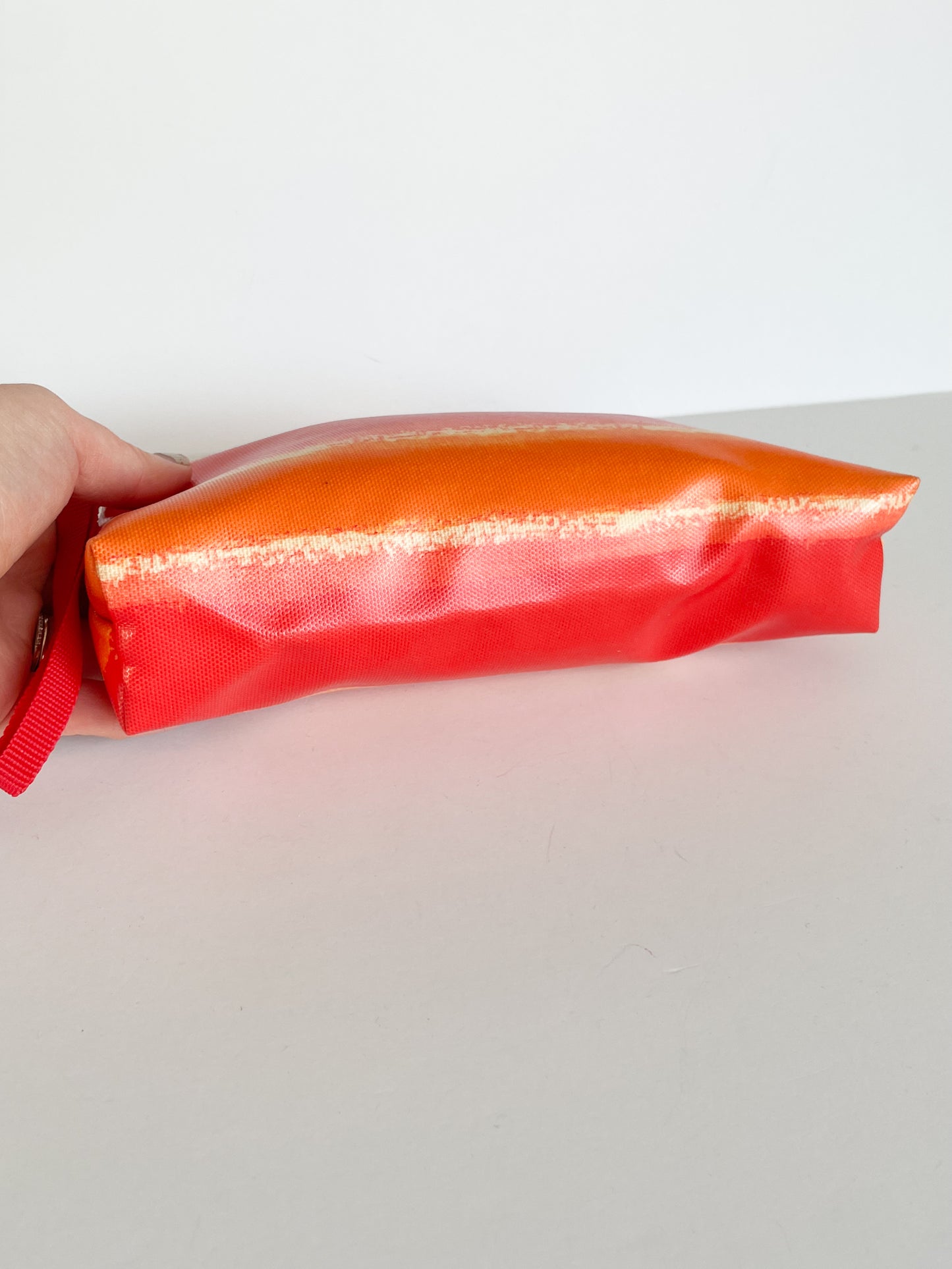 Red Orange Stripe Toiletry Makeup Bag Clutch