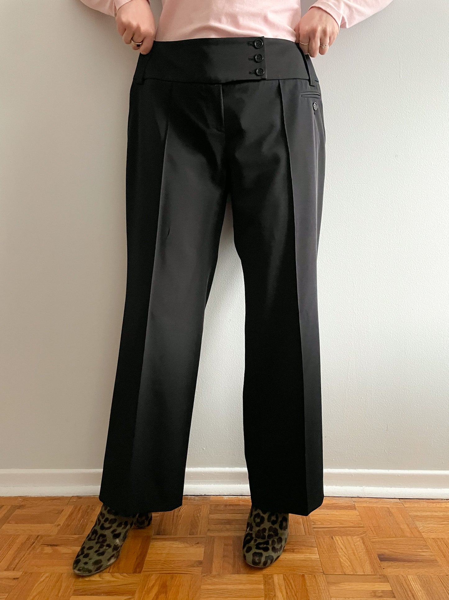 Marc Aurel Black Piped Wide Leg High Rise Trouser Pants - XL