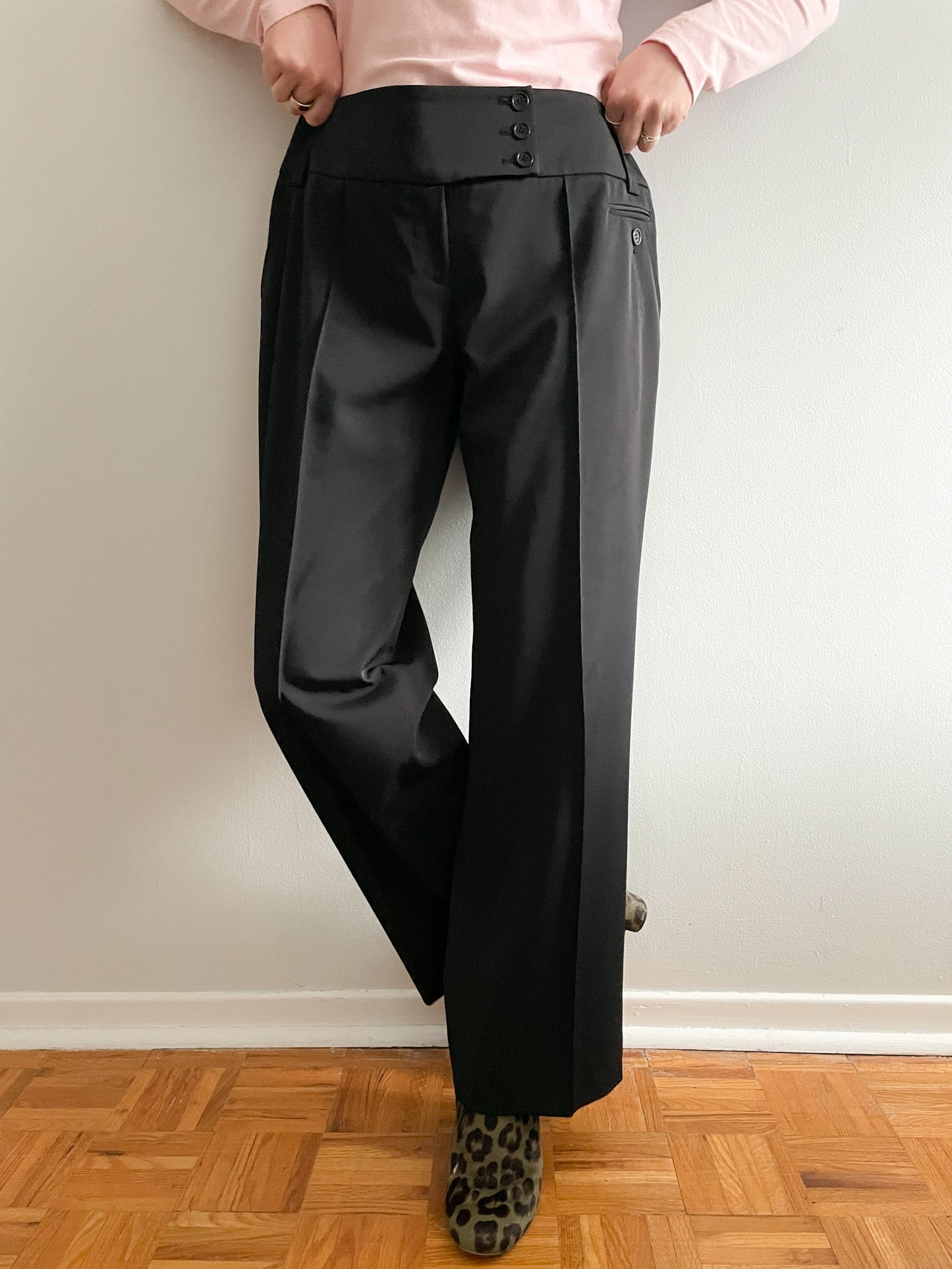 Marc Aurel Black Piped Wide Leg High Rise Trouser Pants - XL
