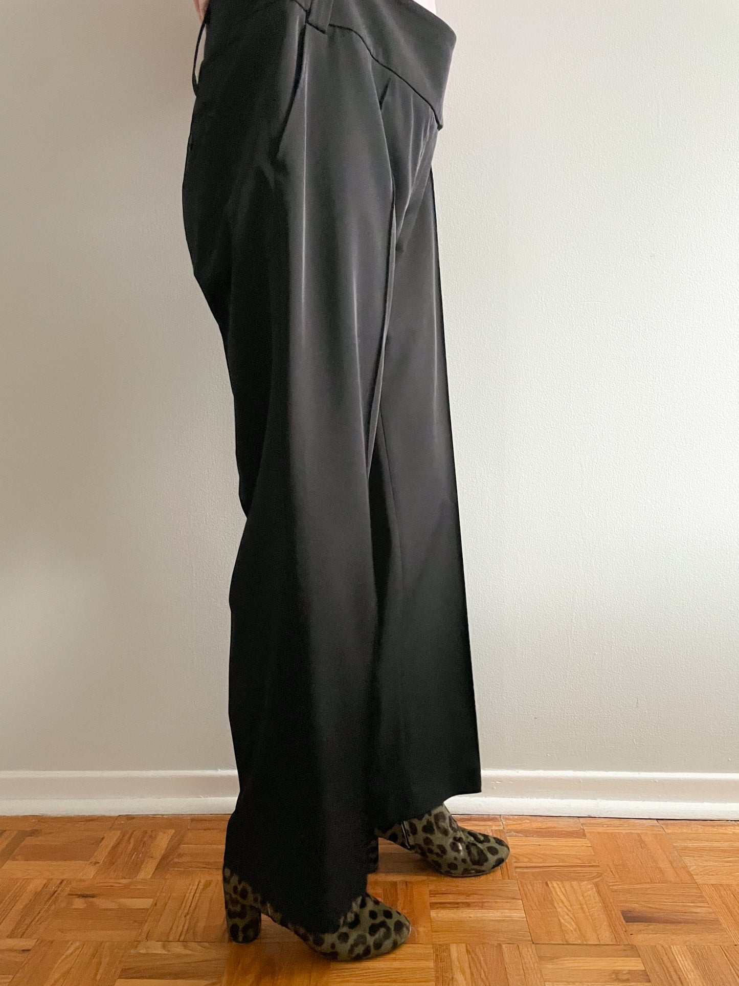 Marc Aurel Black Piped Wide Leg High Rise Trouser Pants - XL