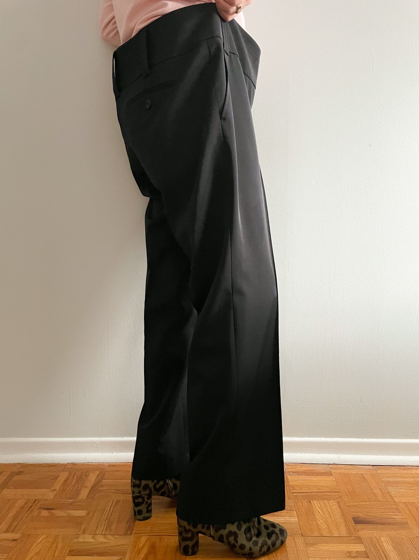 Marc Aurel Black Piped Wide Leg High Rise Trouser Pants - XL