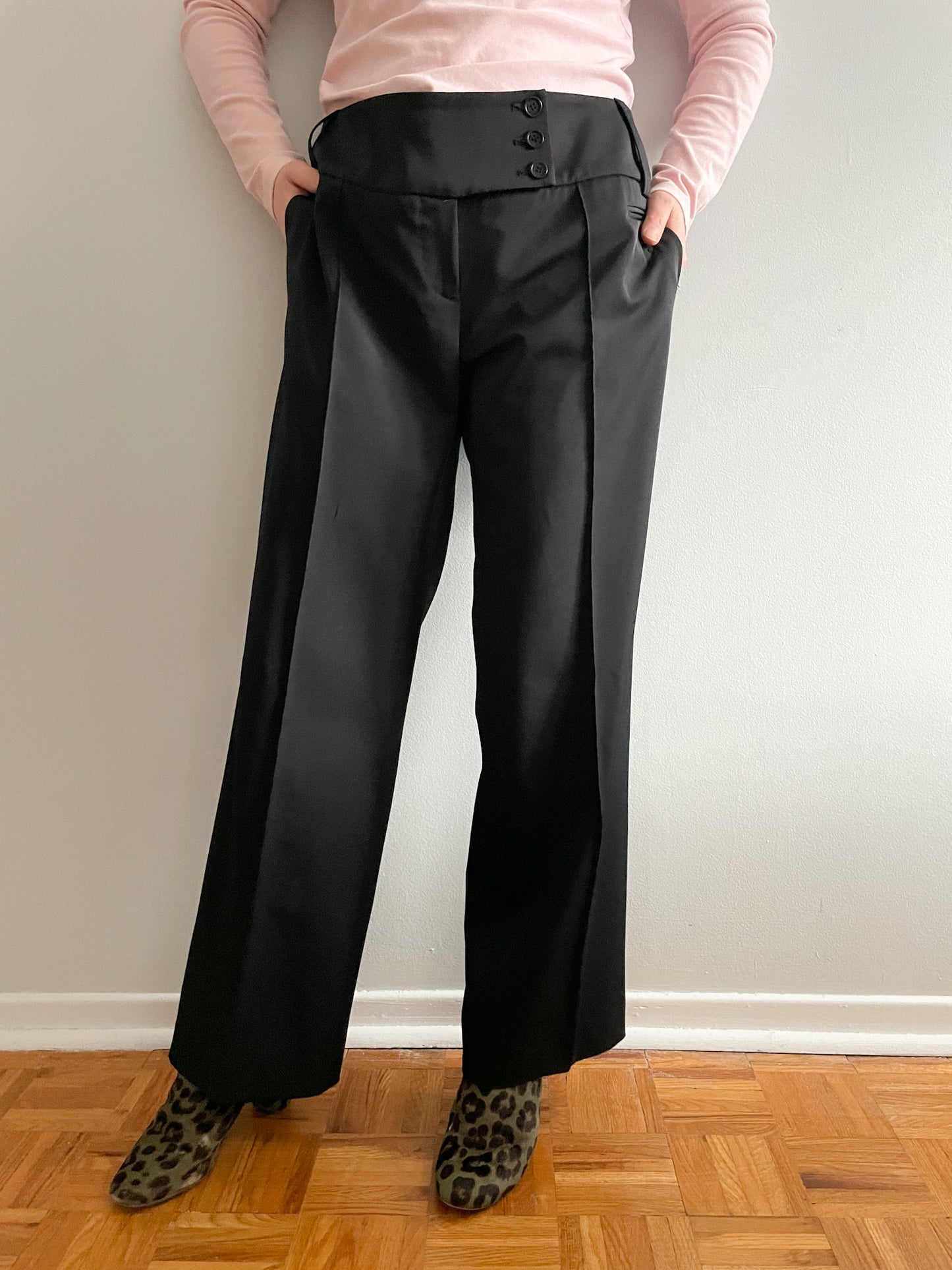 Marc Aurel Black Piped Wide Leg High Rise Trouser Pants - XL