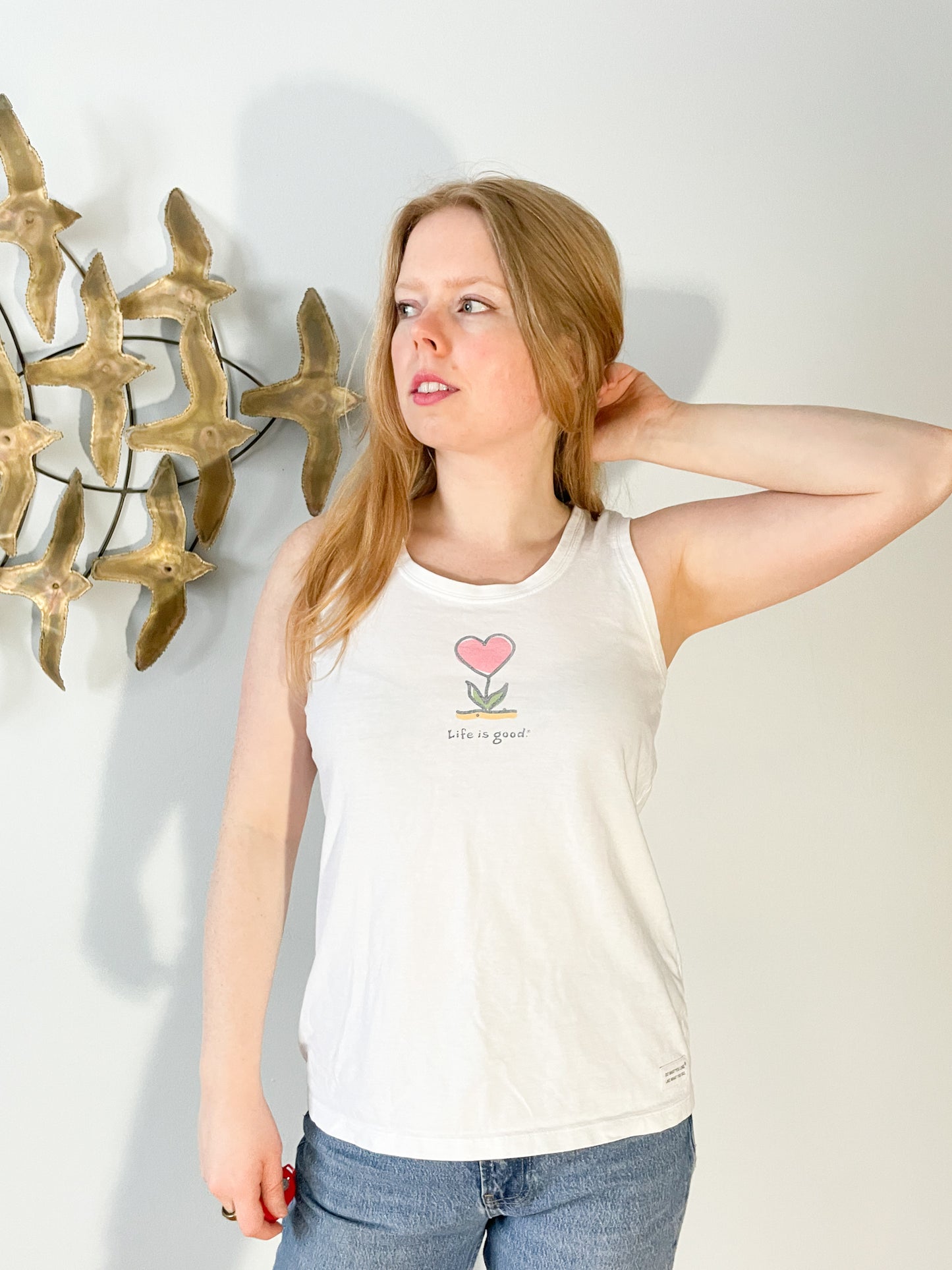 Life Is Good White Cotton Graphic Tank Top - Medium