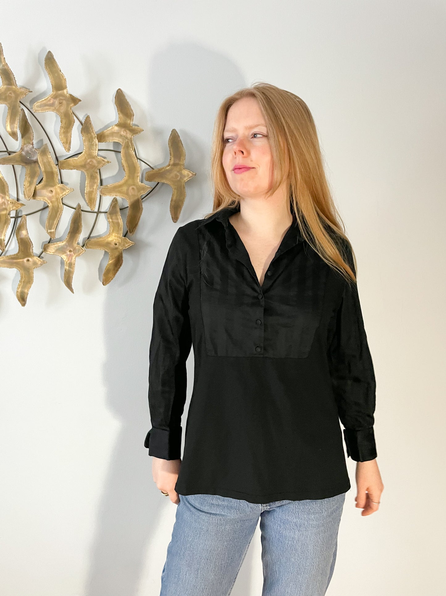 Anne Fontaine Paris Black Pima Cotton Collar Shirt - Size 12